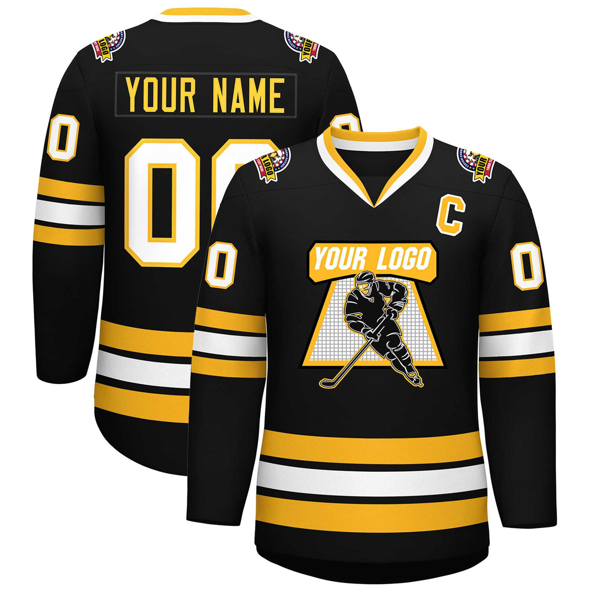 Custom Black White-Gold Classic Style Hockey Jersey | KXKSHOP