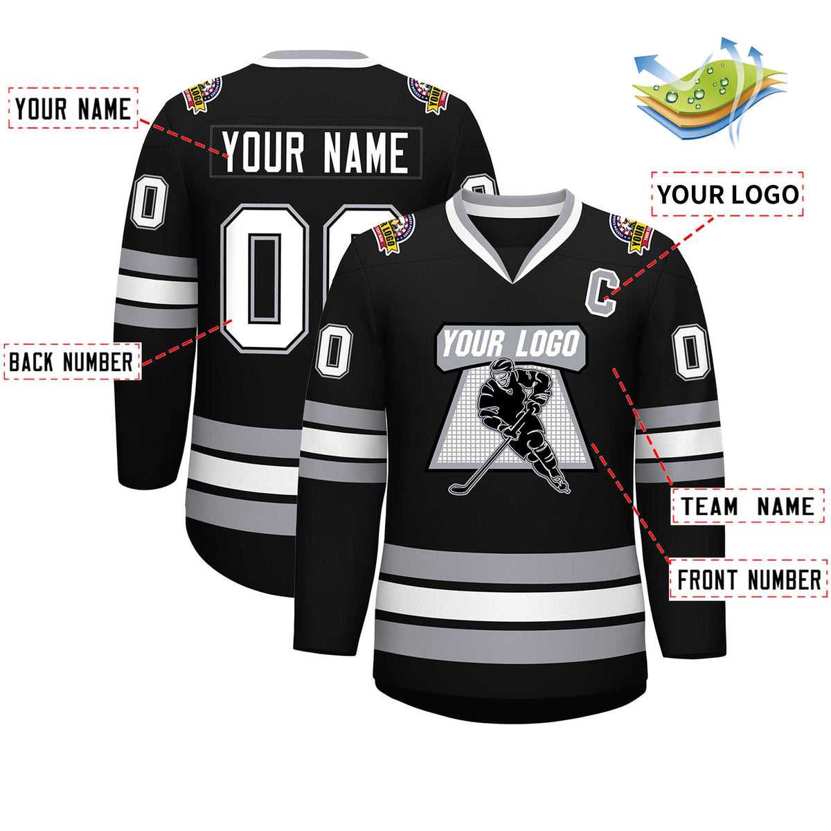 Custom Black White Black-Gray Classic Style Hockey Jersey | KXKSHOP