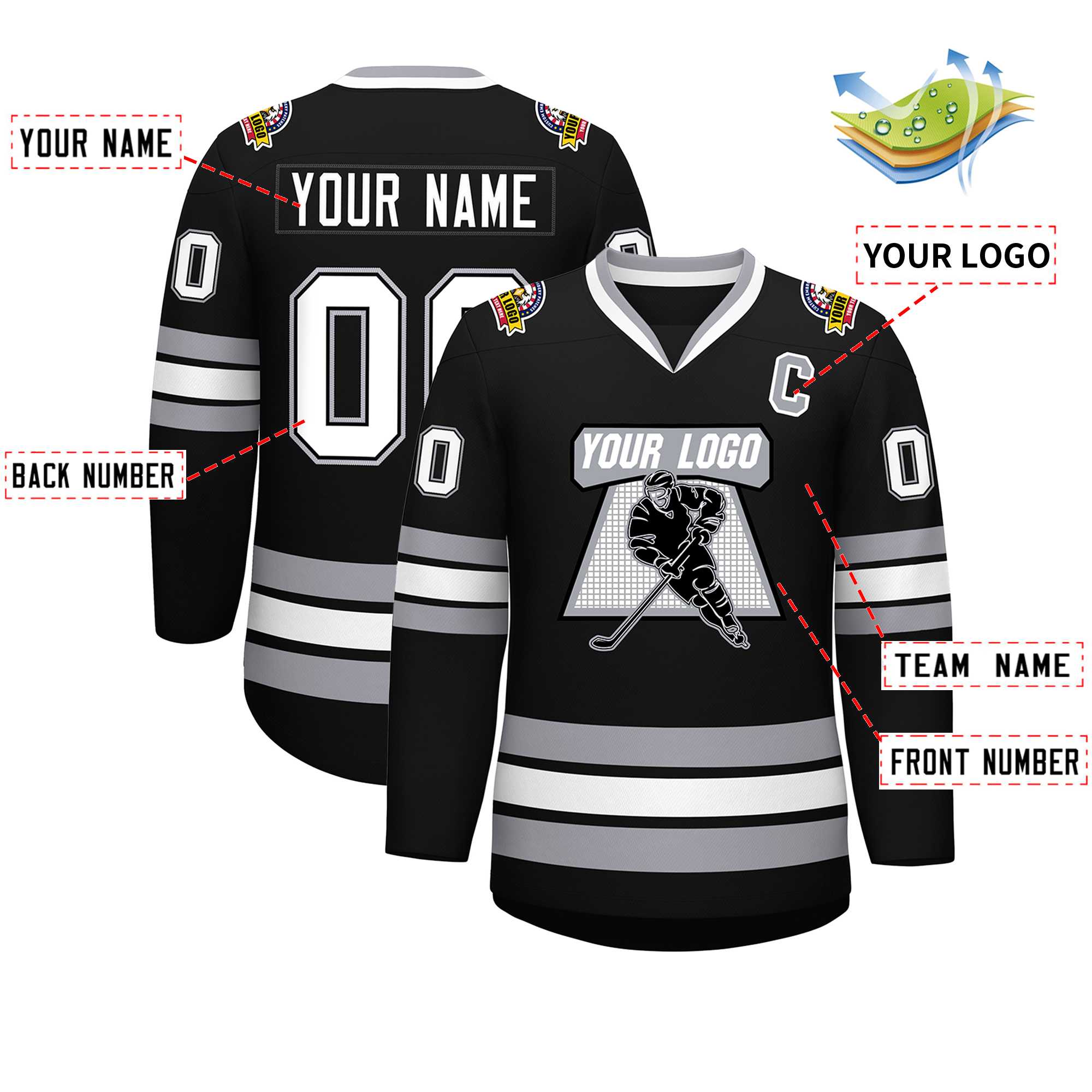 Custom Black White Black-Gray Classic Style Hockey Jersey | KXKSHOP