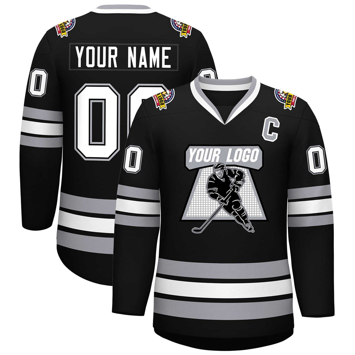Custom Black White Black-Gray Classic Style Hockey Jersey | KXKSHOP