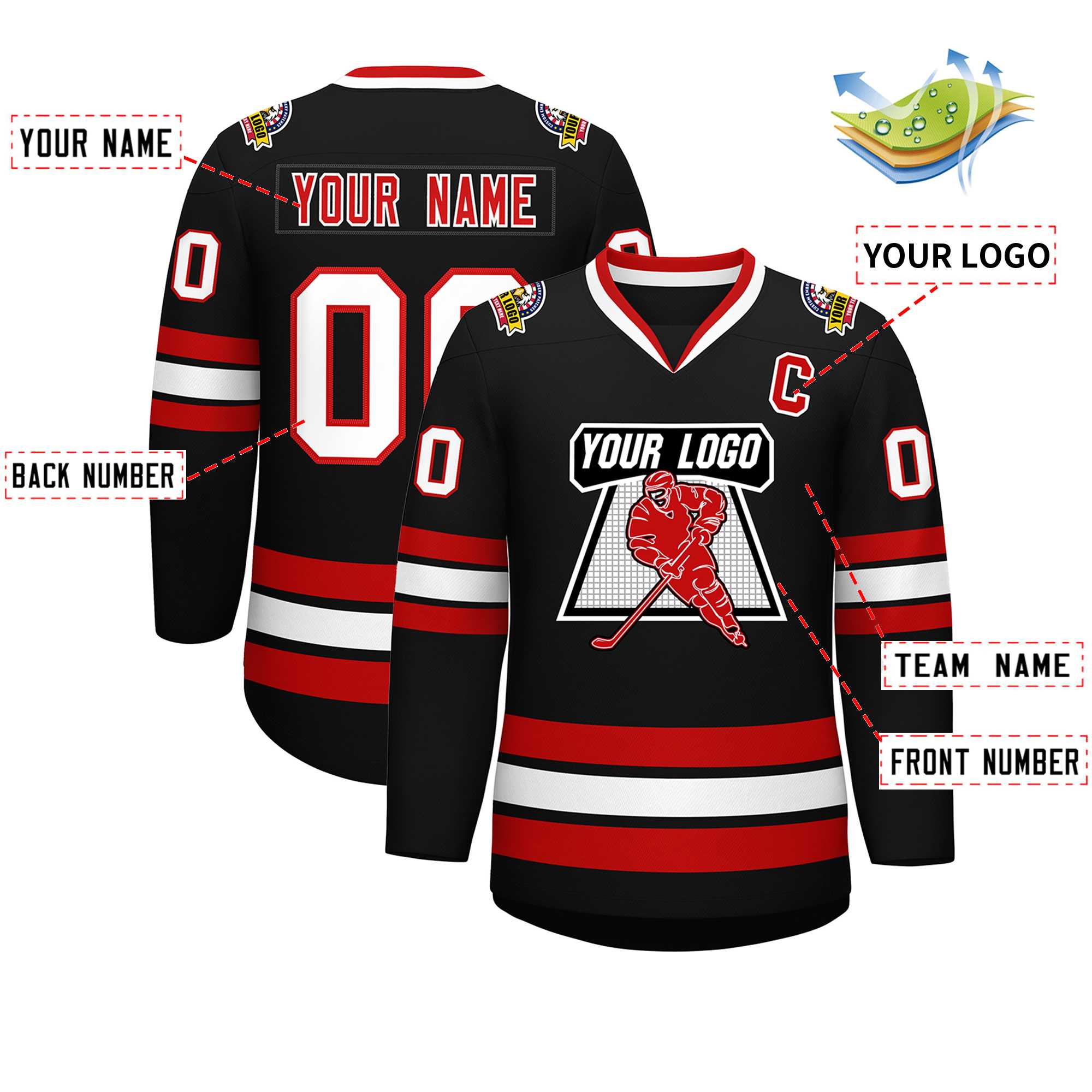 Custom Black White-Red Classic Style Hockey Jersey | KXKSHOP