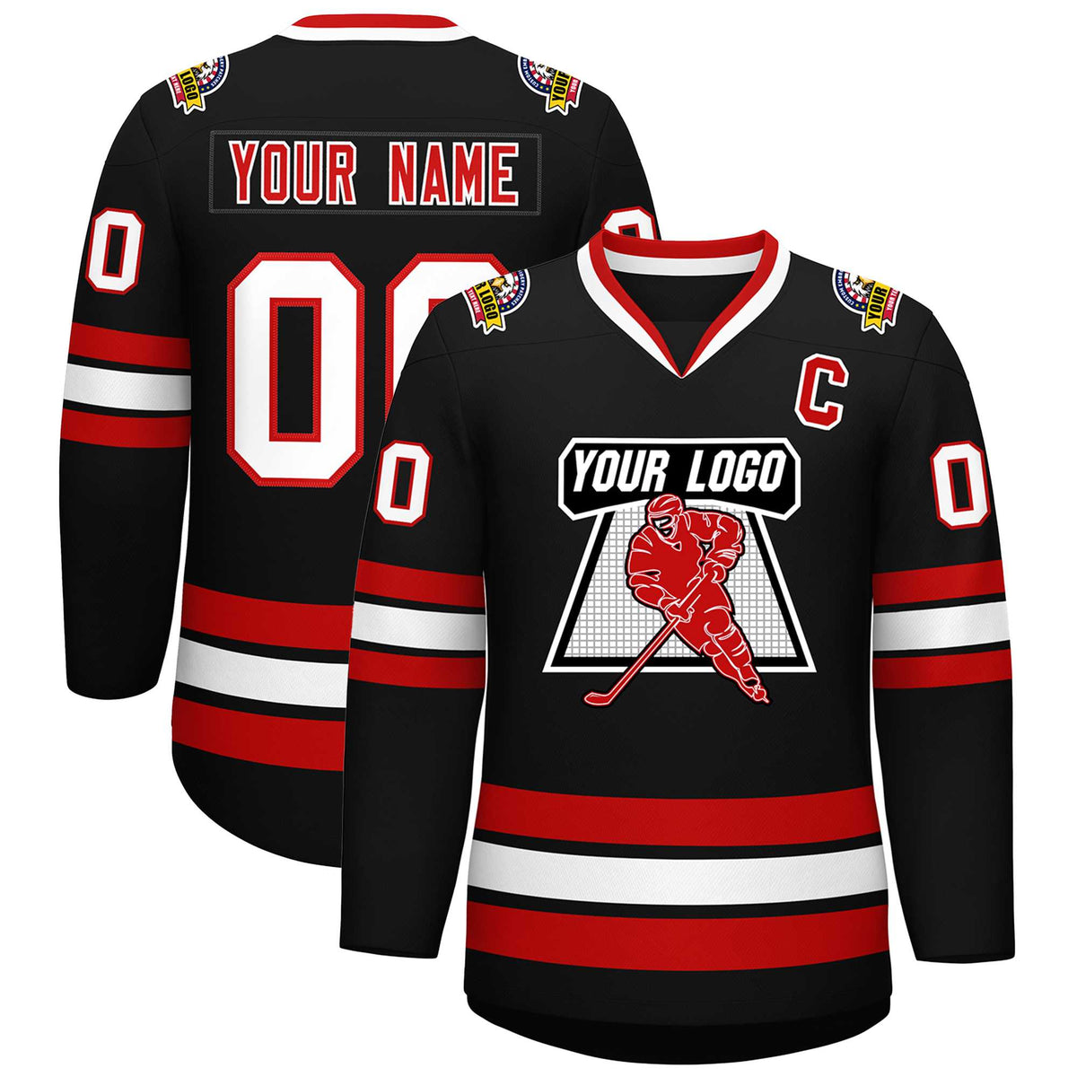 Custom Black White-Red Classic Style Hockey Jersey | KXKSHOP