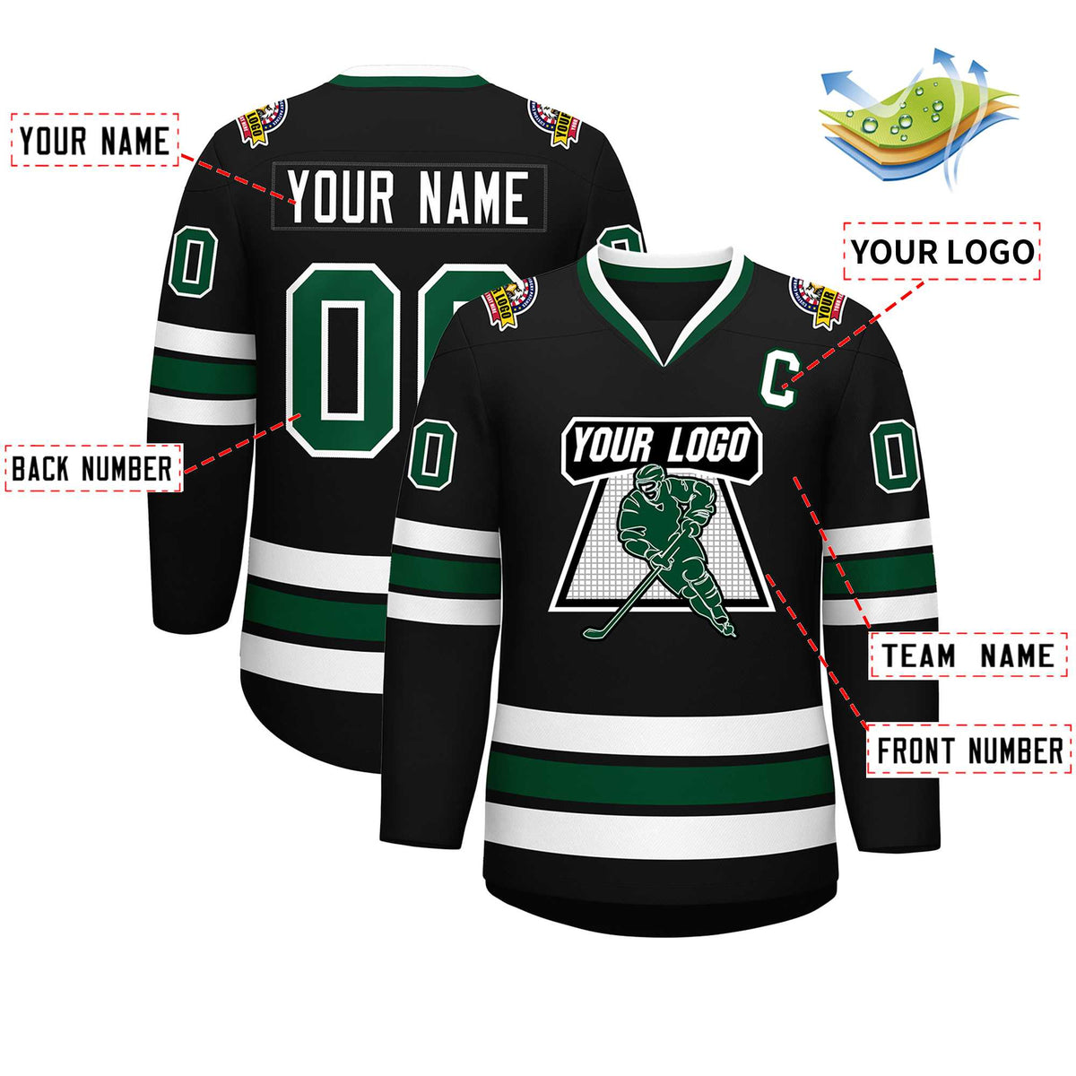 Custom Black Green-White Classic Style Hockey Jersey | KXKSHOP