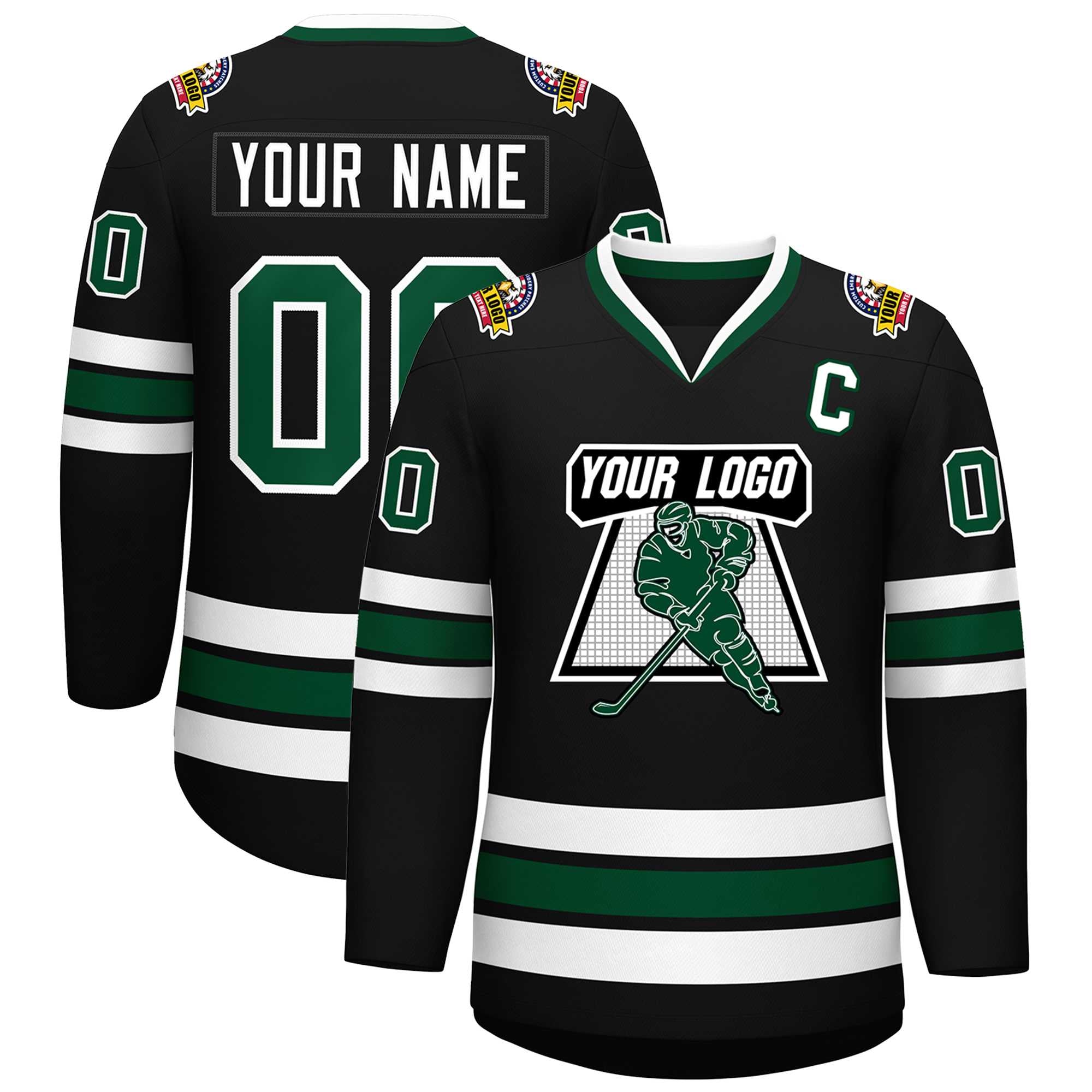 Custom Black Green-White Classic Style Hockey Jersey | KXKSHOP