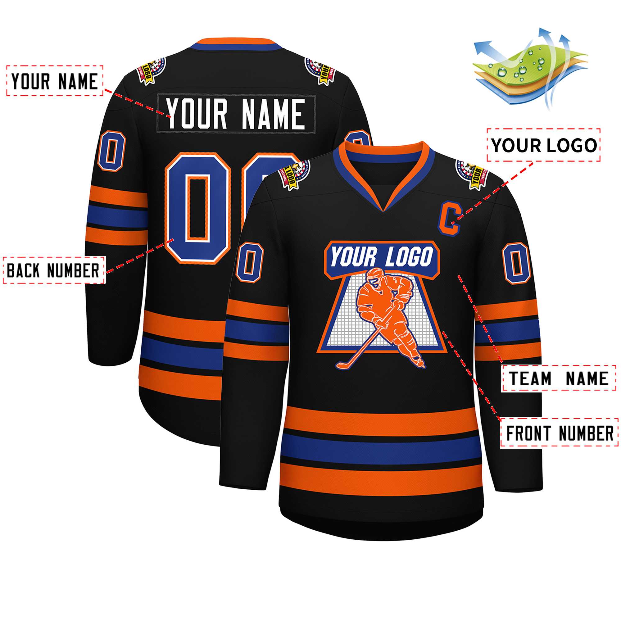 Custom Black Royal White-Orange Classic Style Hockey Jersey | KXKSHOP