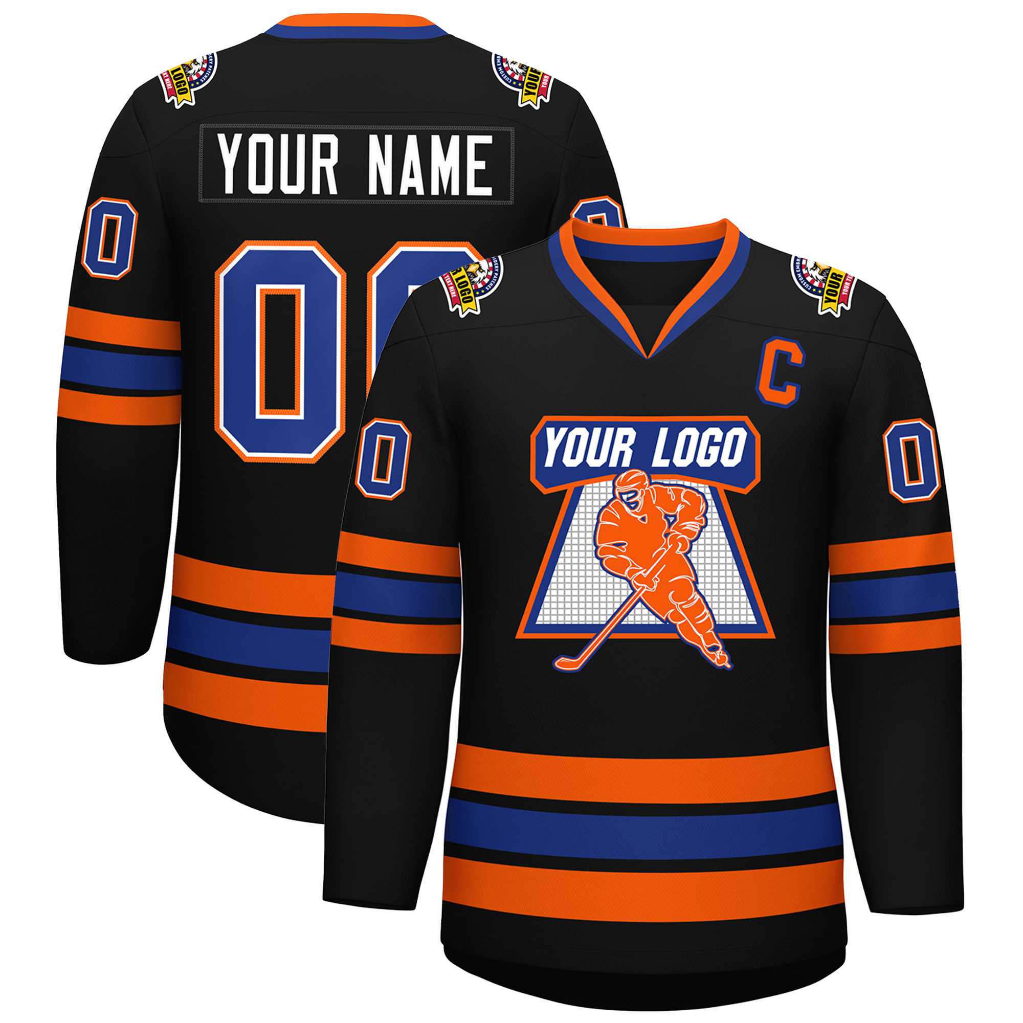 Custom Black Royal White-Orange Classic Style Hockey Jersey | KXKSHOP