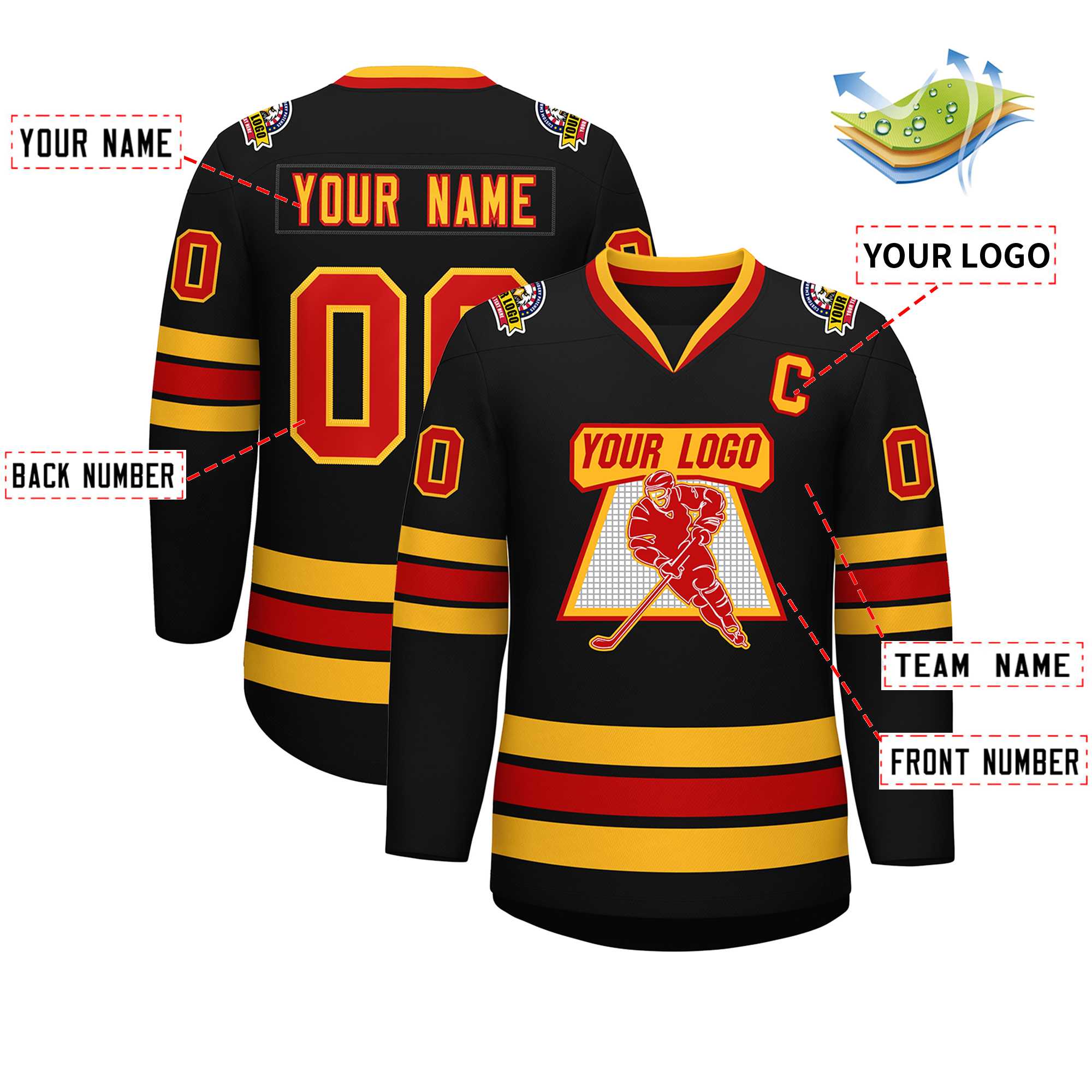 Custom Black Red-Gold Classic Style Hockey Jersey | KXKSHOP