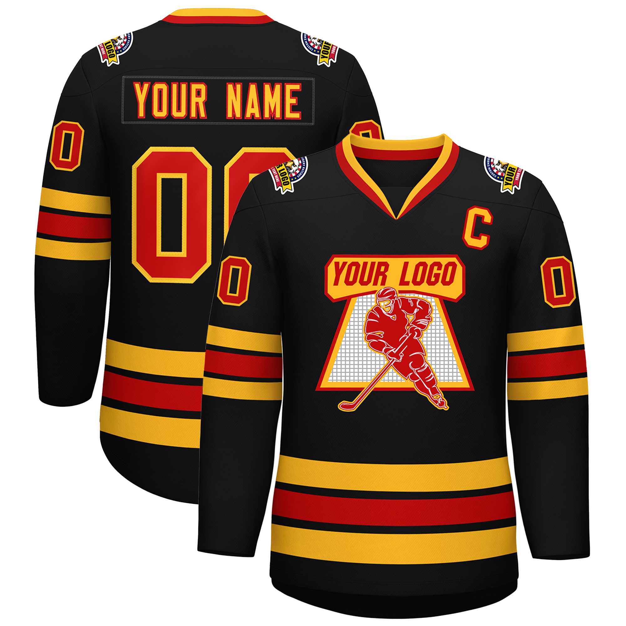 Custom Black Red-Gold Classic Style Hockey Jersey | KXKSHOP