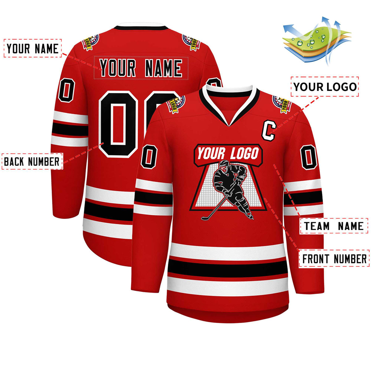 Custom Red Black-White Classic Style Hockey Jersey | KXKSHOP