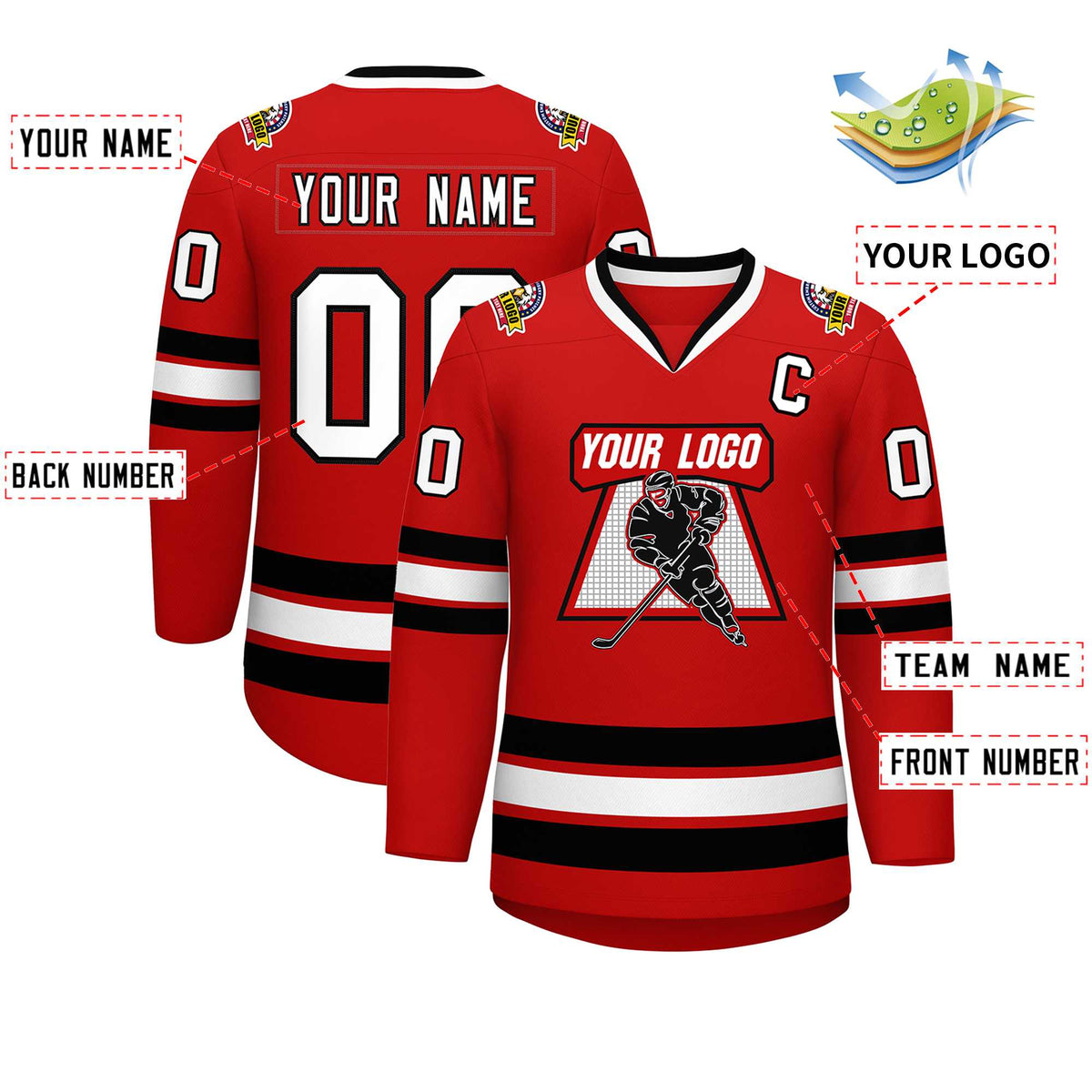 Custom Red White-Black Classic Style Hockey Jersey | KXKSHOP