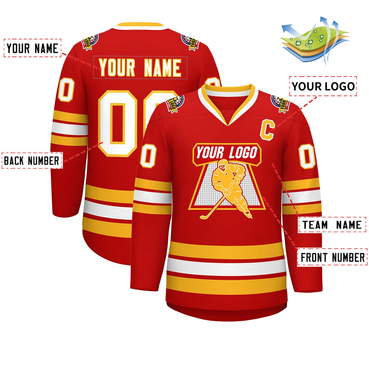 Custom Red White-Gold Classic Style Hockey Jersey | KXKSHOP