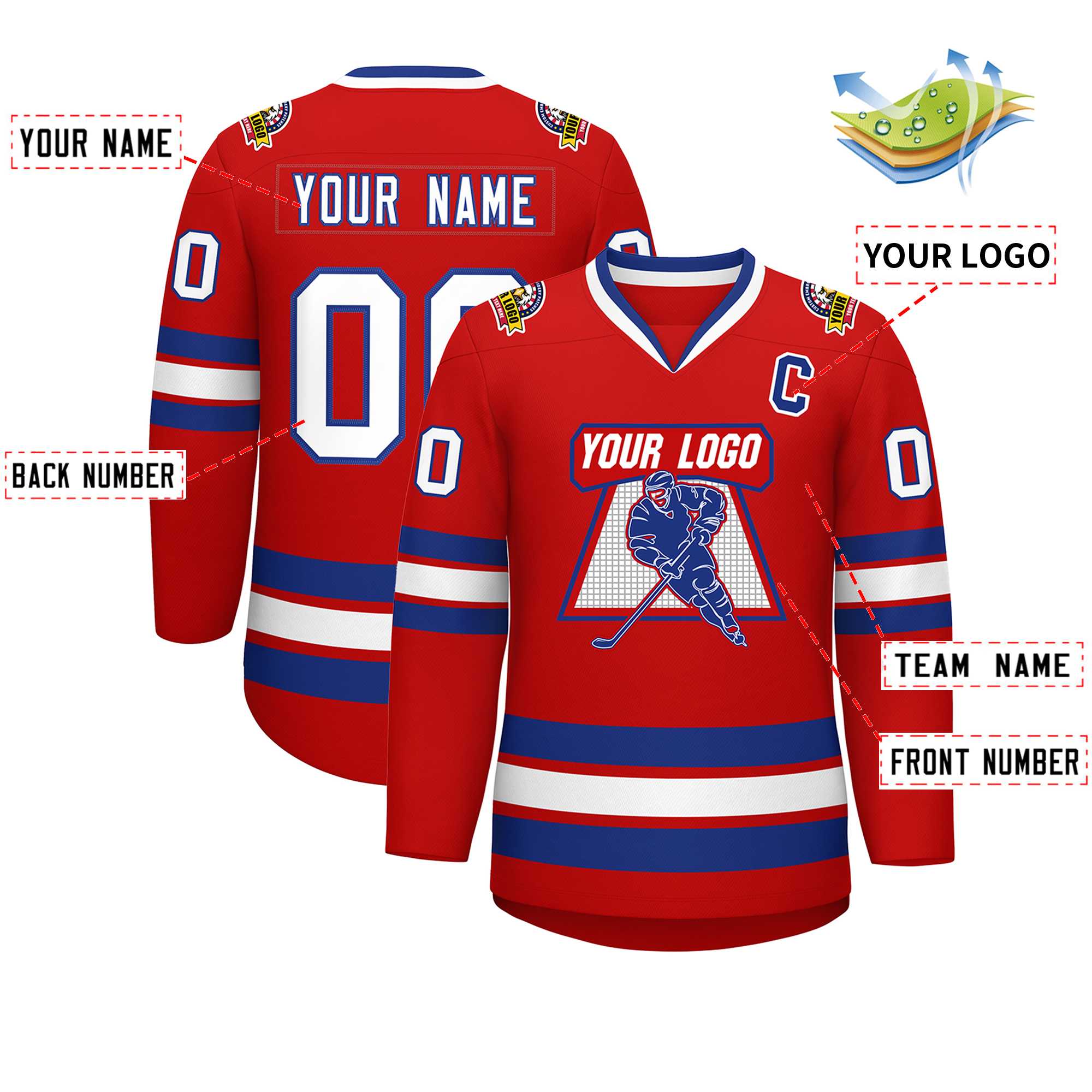Custom Red White-Royal Classic Style Hockey Jersey | KXKSHOP