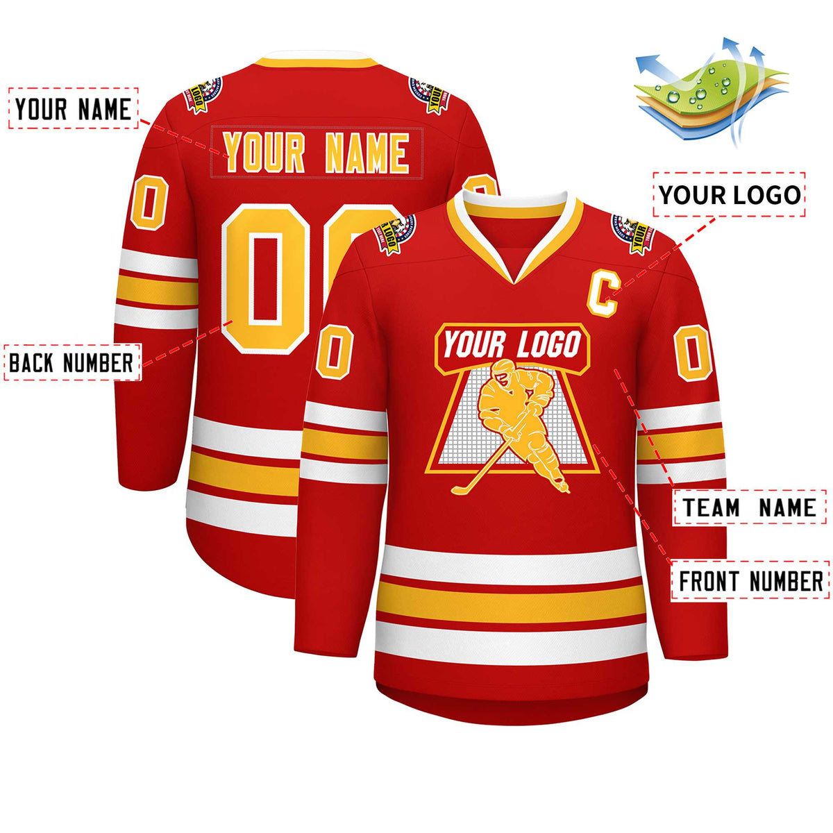 Custom Red Gold-White Classic Style Hockey Jersey | KXKSHOP