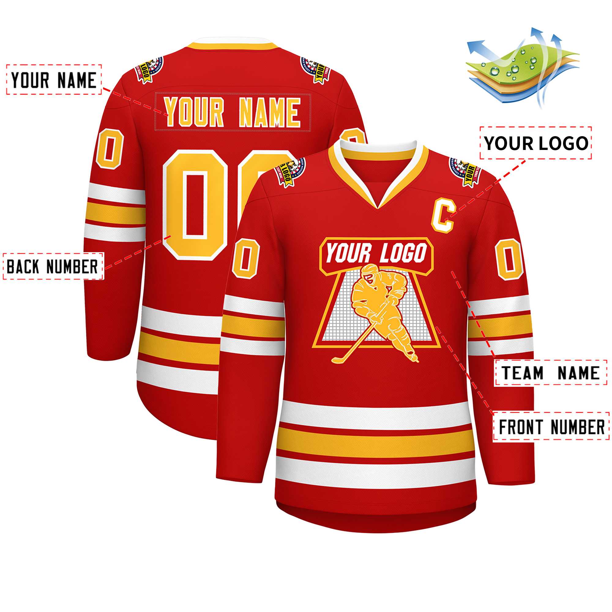 Custom Red Gold-White Classic Style Hockey Jersey | KXKSHOP