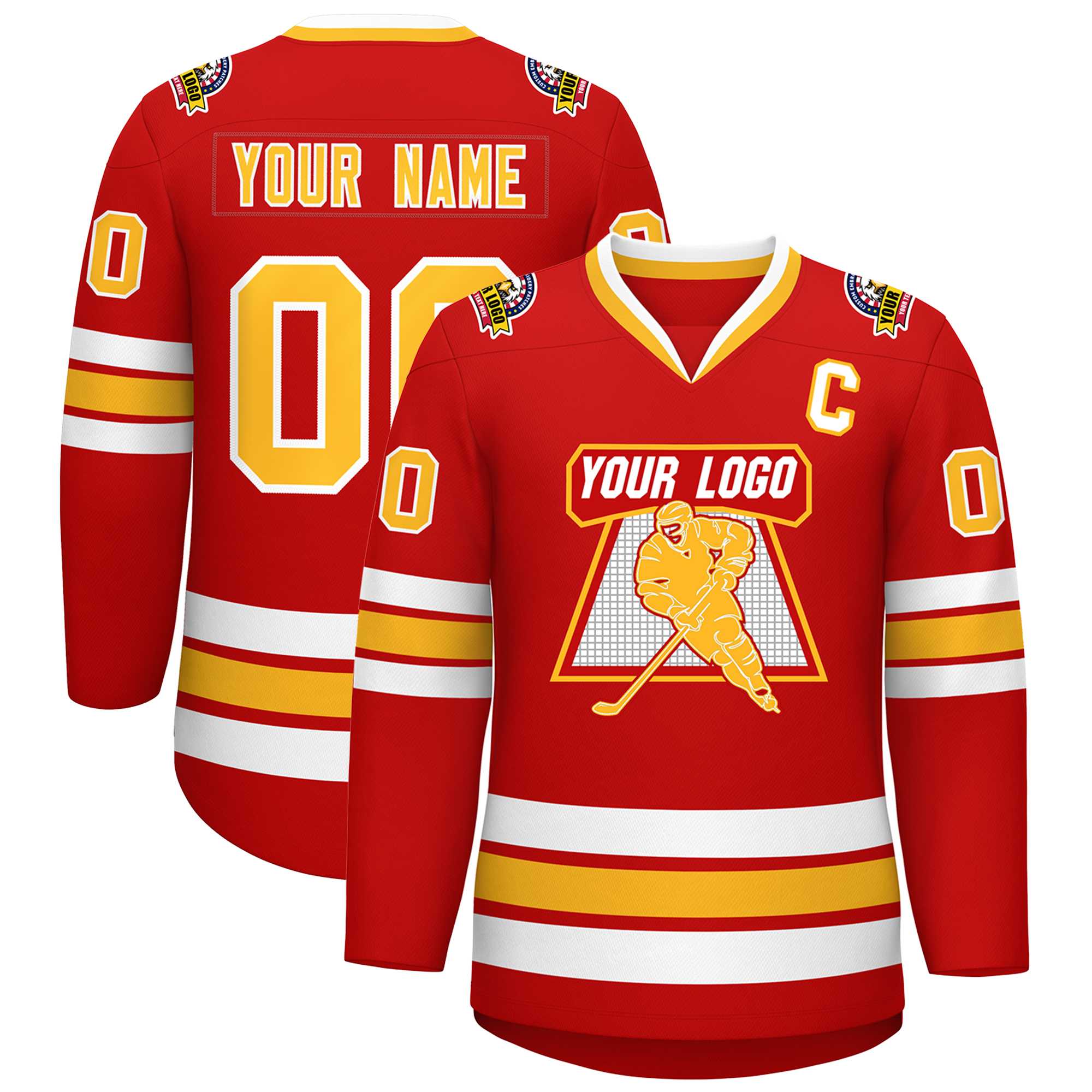 Custom Red Gold-White Classic Style Hockey Jersey | KXKSHOP