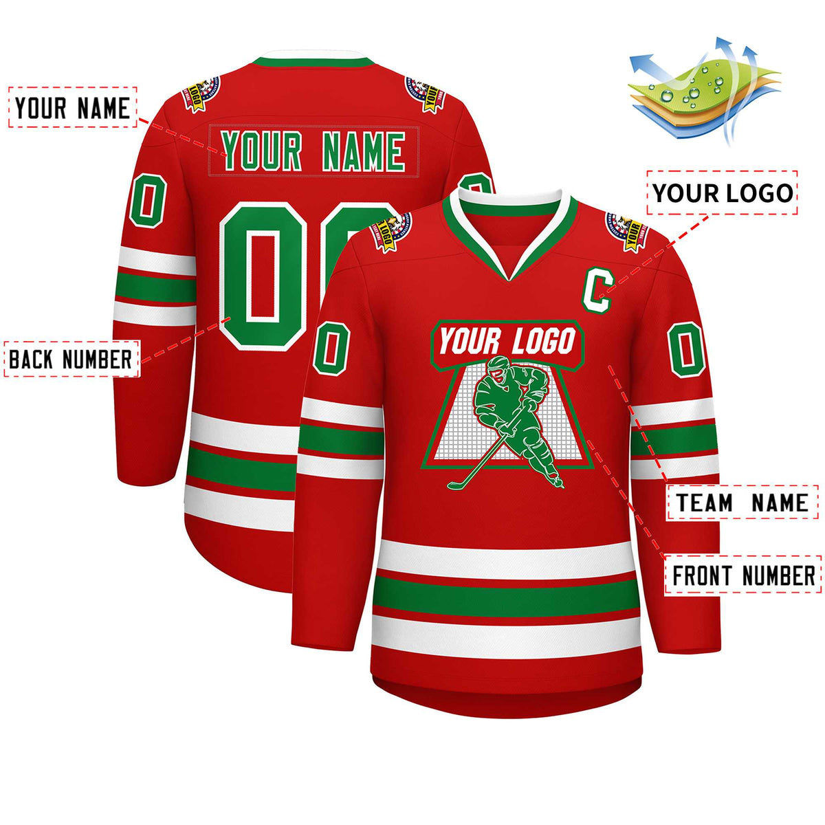 Custom Red Kelly Green-White Classic Style Hockey Jersey | KXKSHOP