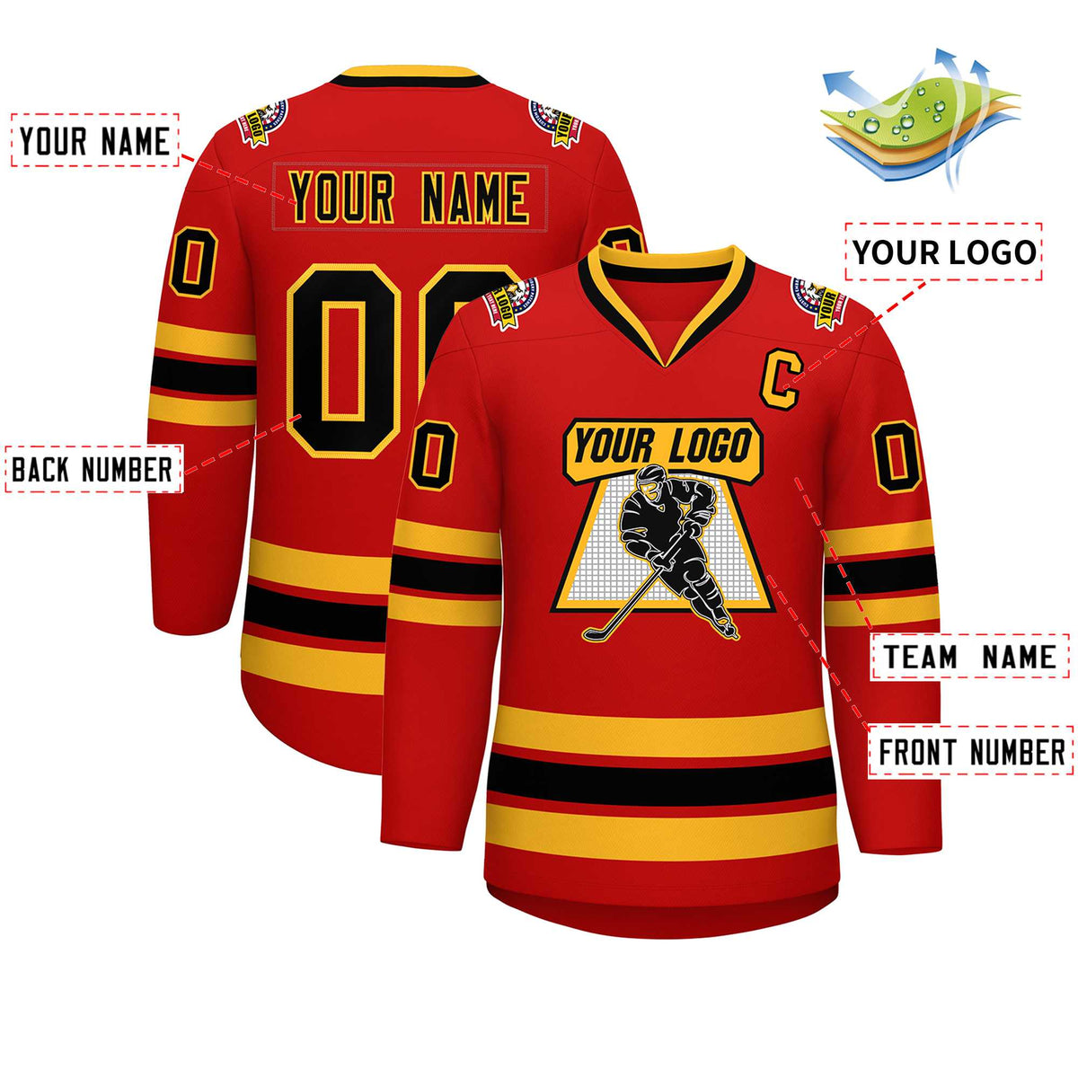 Custom Red Black-Gold Classic Style Hockey Jersey | KXKSHOP