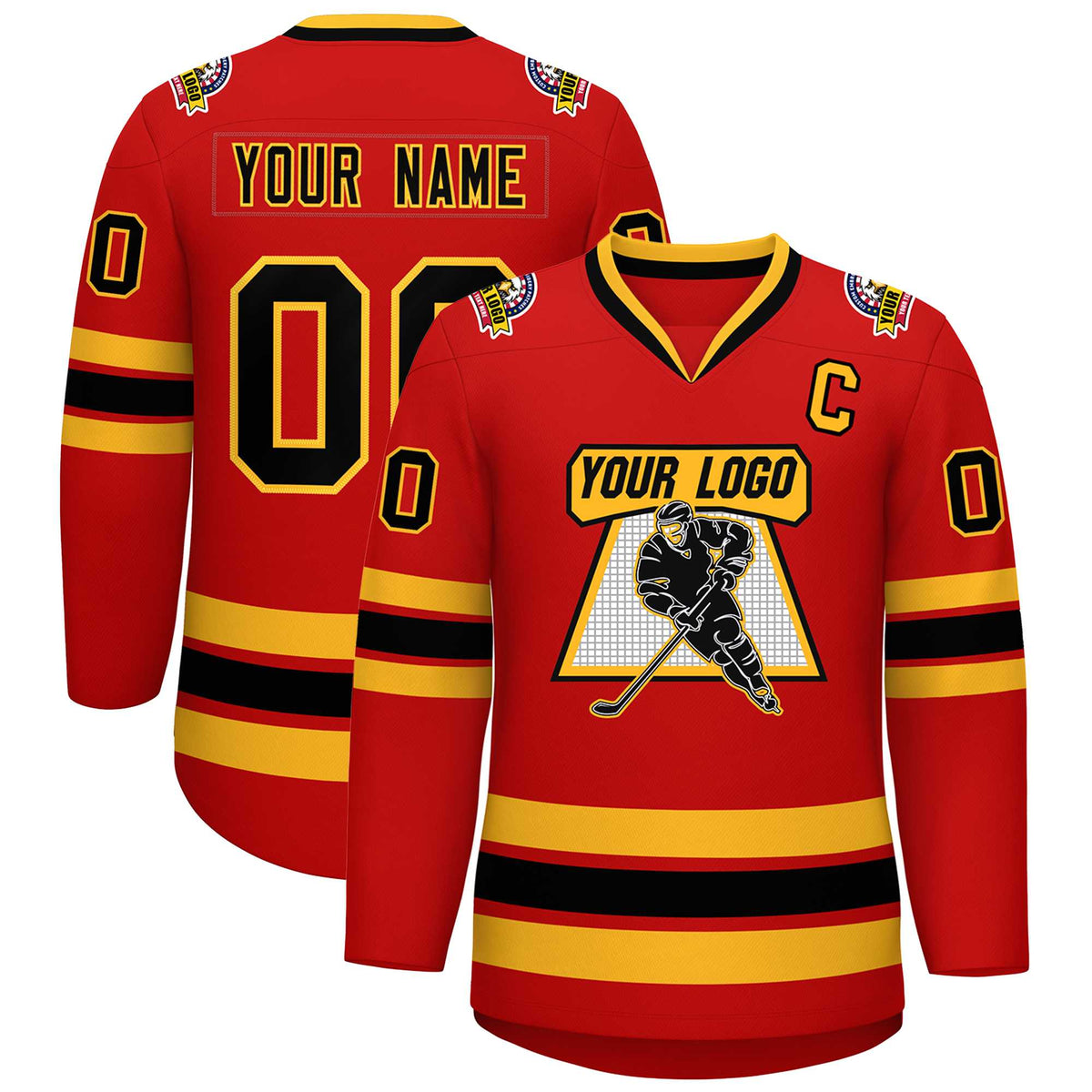 Custom Red Black-Gold Classic Style Hockey Jersey | KXKSHOP