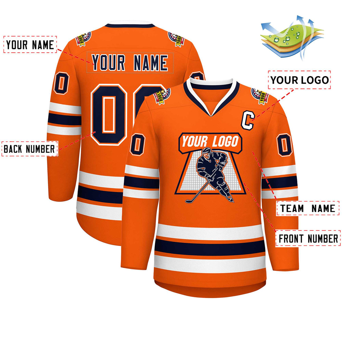 Custom Orange Navy Orange-White Classic Style Hockey Jersey | KXKSHOP