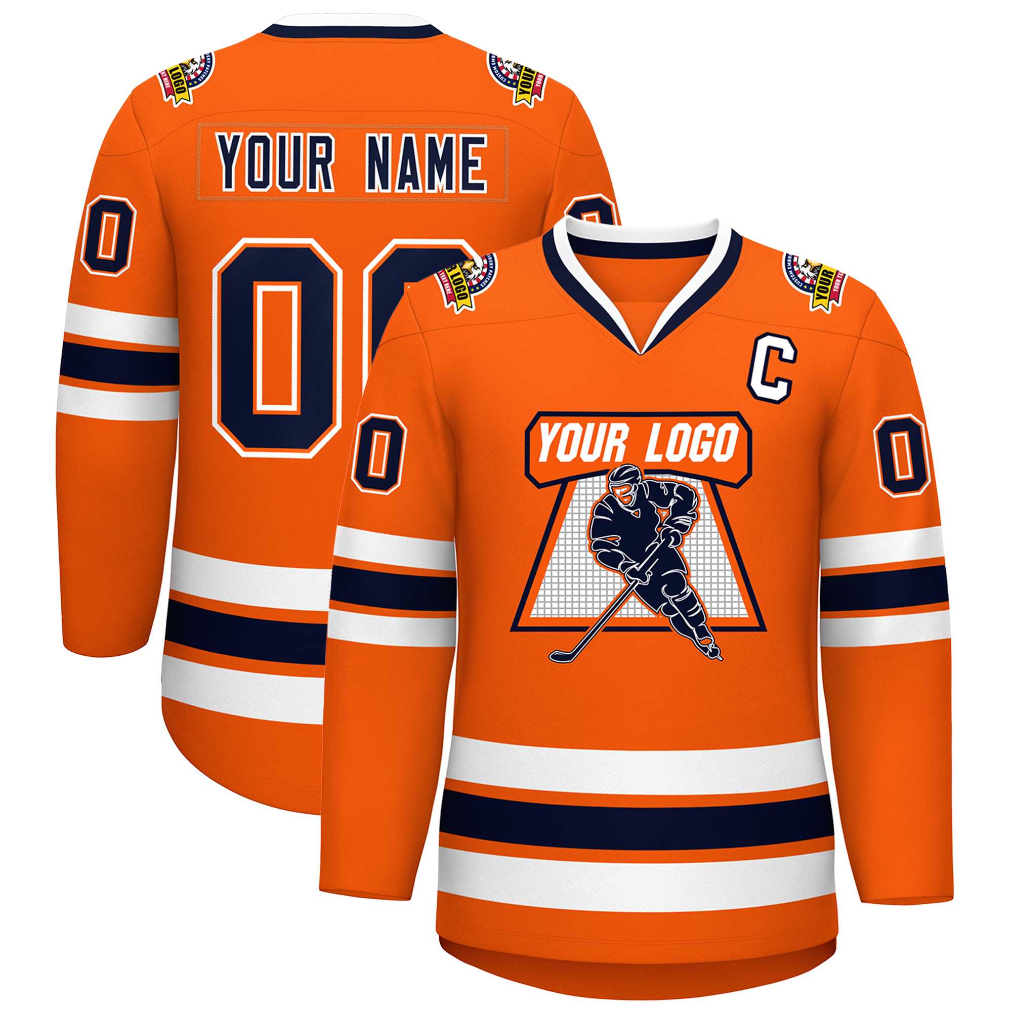 Custom Orange Navy Orange-White Classic Style Hockey Jersey | KXKSHOP