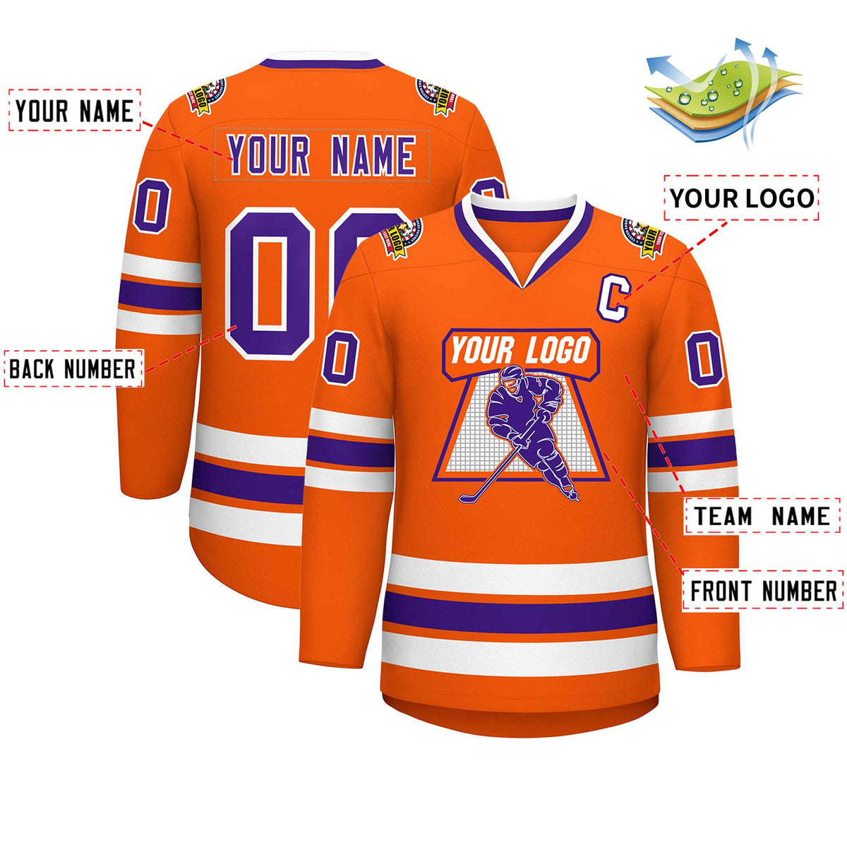 Custom Orange Purple-White Classic Style Hockey Jersey | KXKSHOP