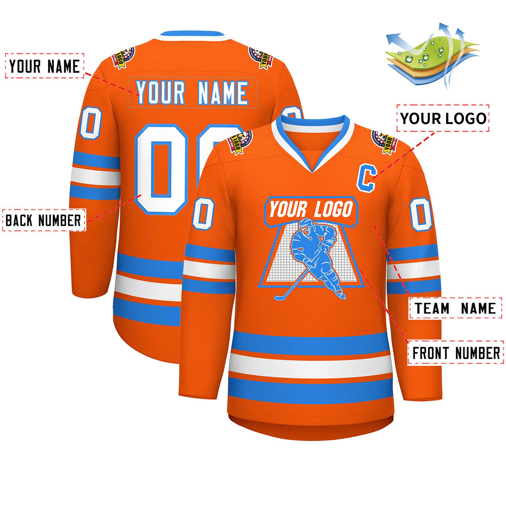Custom Orange White-Powder Blue Classic Style Hockey Jersey | KXKSHOP