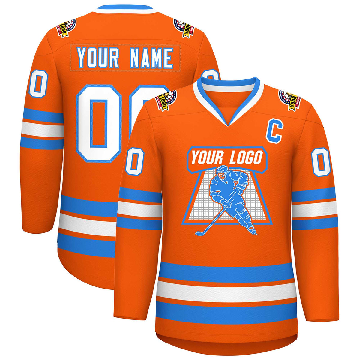 Custom Orange White-Powder Blue Classic Style Hockey Jersey | KXKSHOP