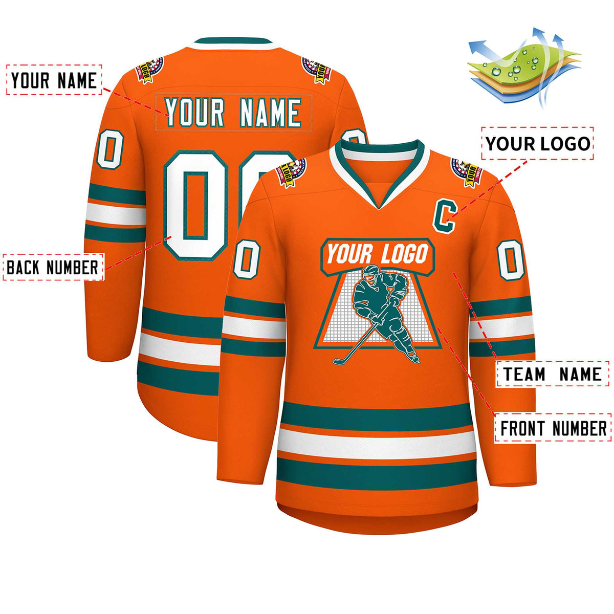 Custom Orange White-Aqua Classic Style Hockey Jersey | KXKSHOP