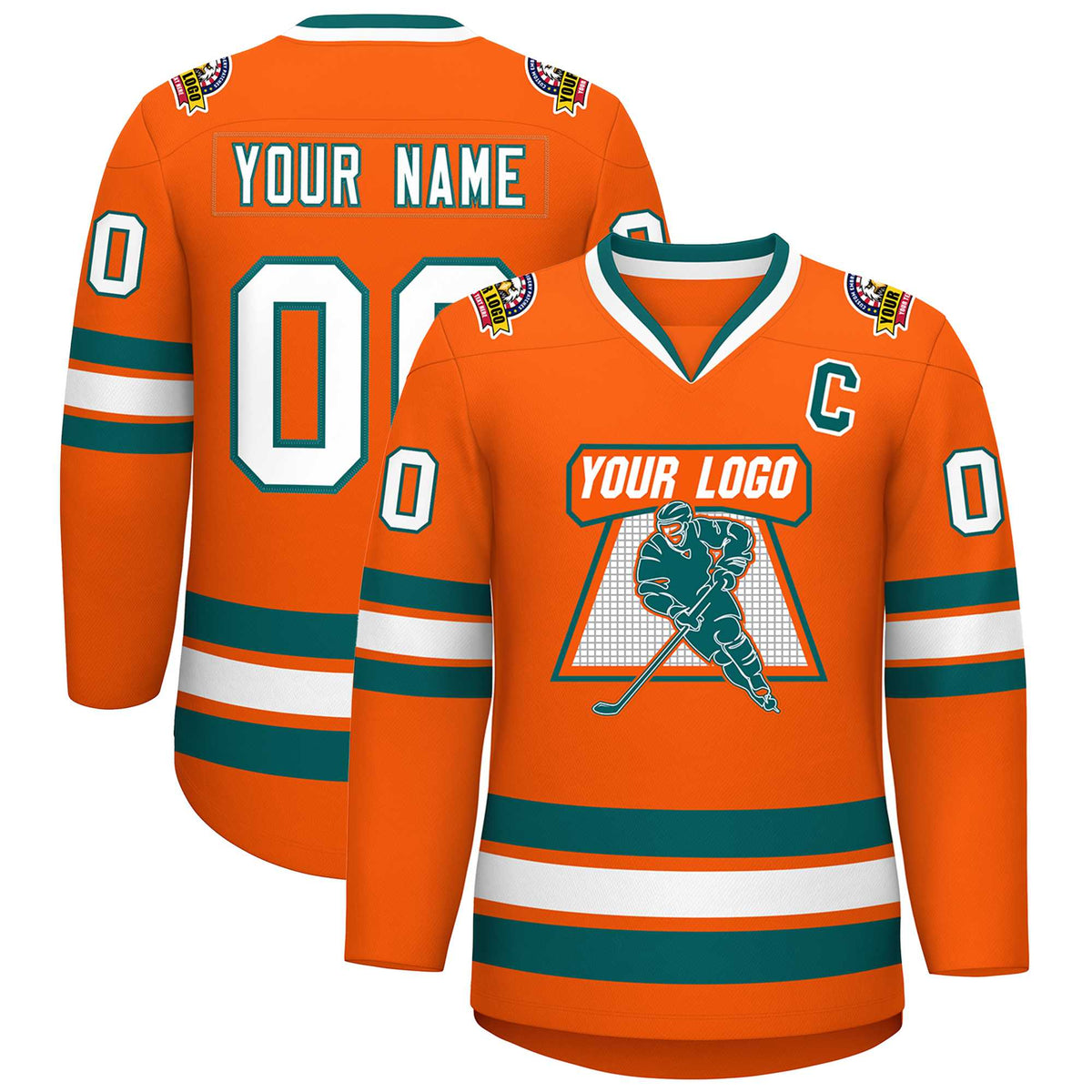 Custom Orange White-Aqua Classic Style Hockey Jersey | KXKSHOP