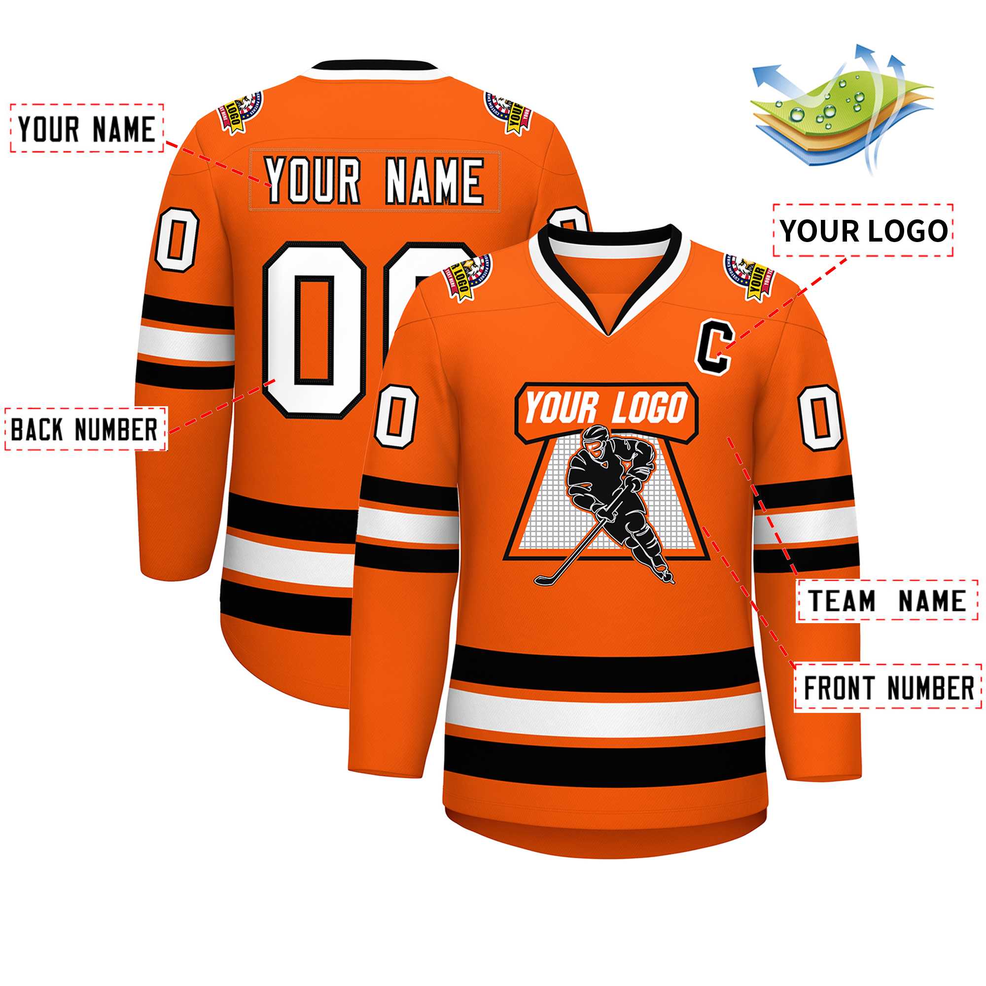 Custom Orange White-Black Classic Style Hockey Jersey | KXKSHOP