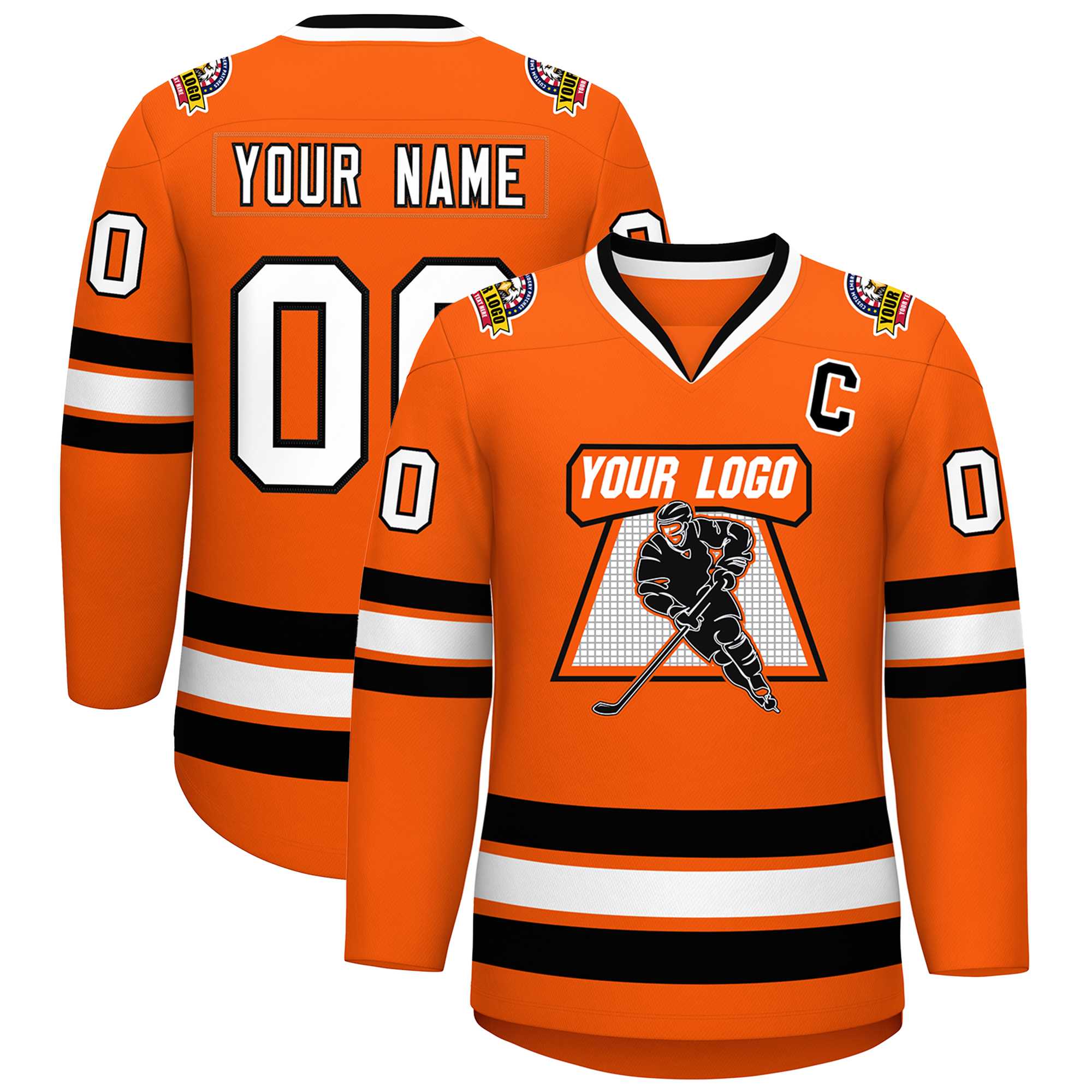 Custom Orange White-Black Classic Style Hockey Jersey | KXKSHOP