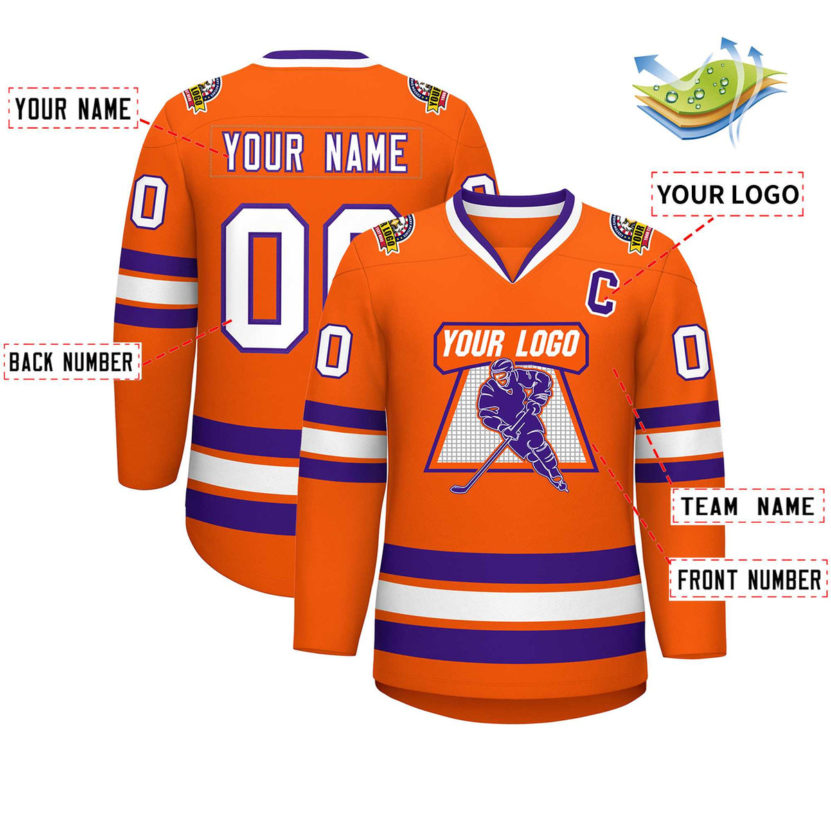 Custom Orange White-Purple Classic Style Hockey Jersey | KXKSHOP