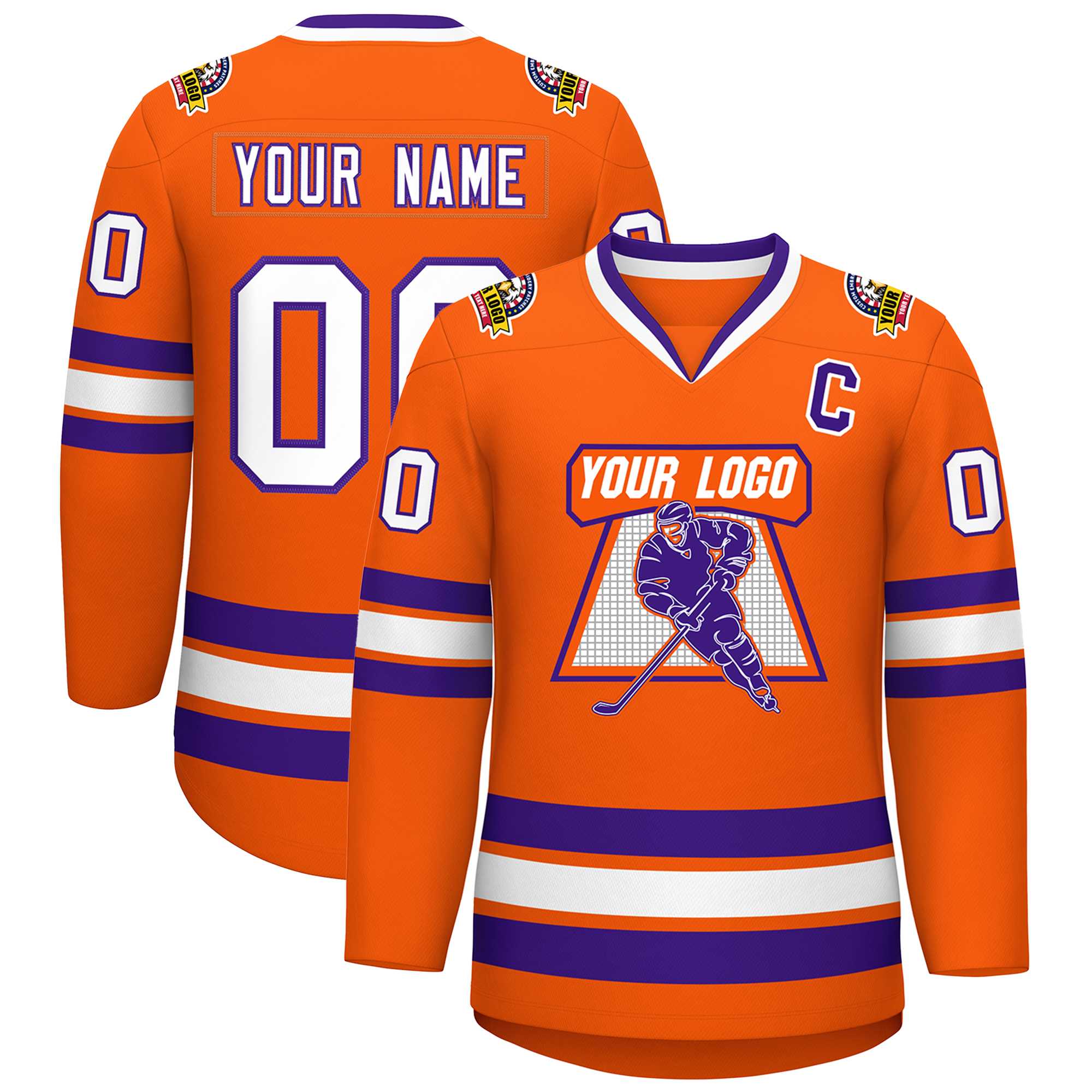 Custom Orange White-Purple Classic Style Hockey Jersey | KXKSHOP
