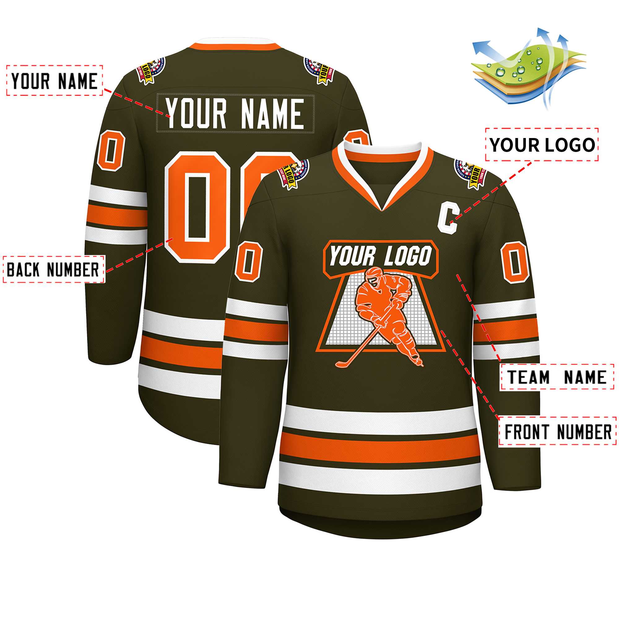 Custom Olive Orange-White Classic Style Hockey Jersey | KXKSHOP