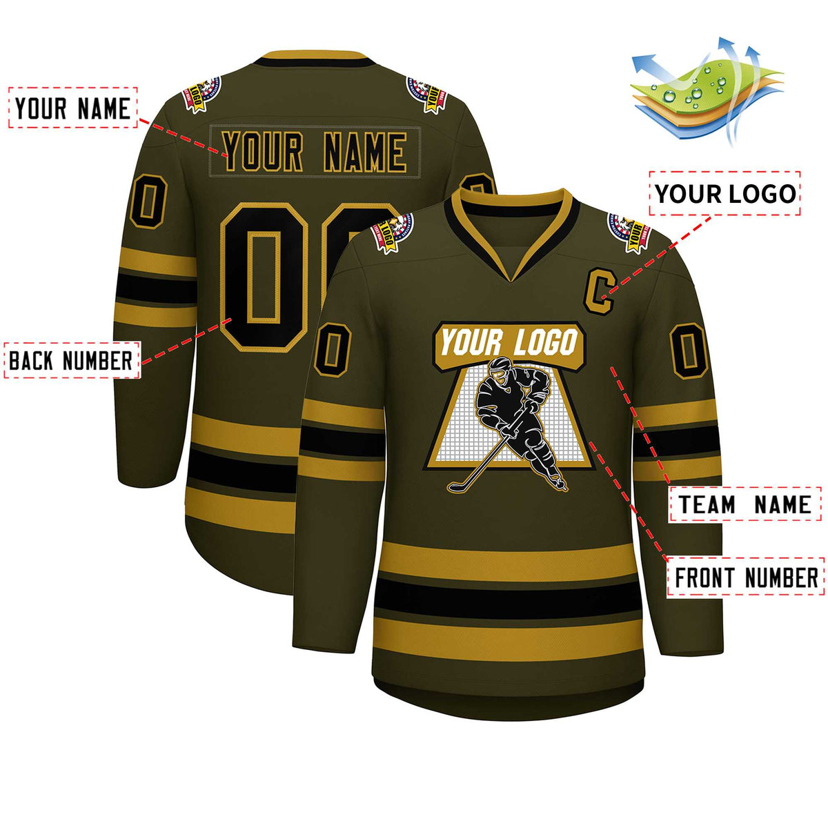 Custom Olive Black-Old Gold Classic Style Hockey Jersey | KXKSHOP