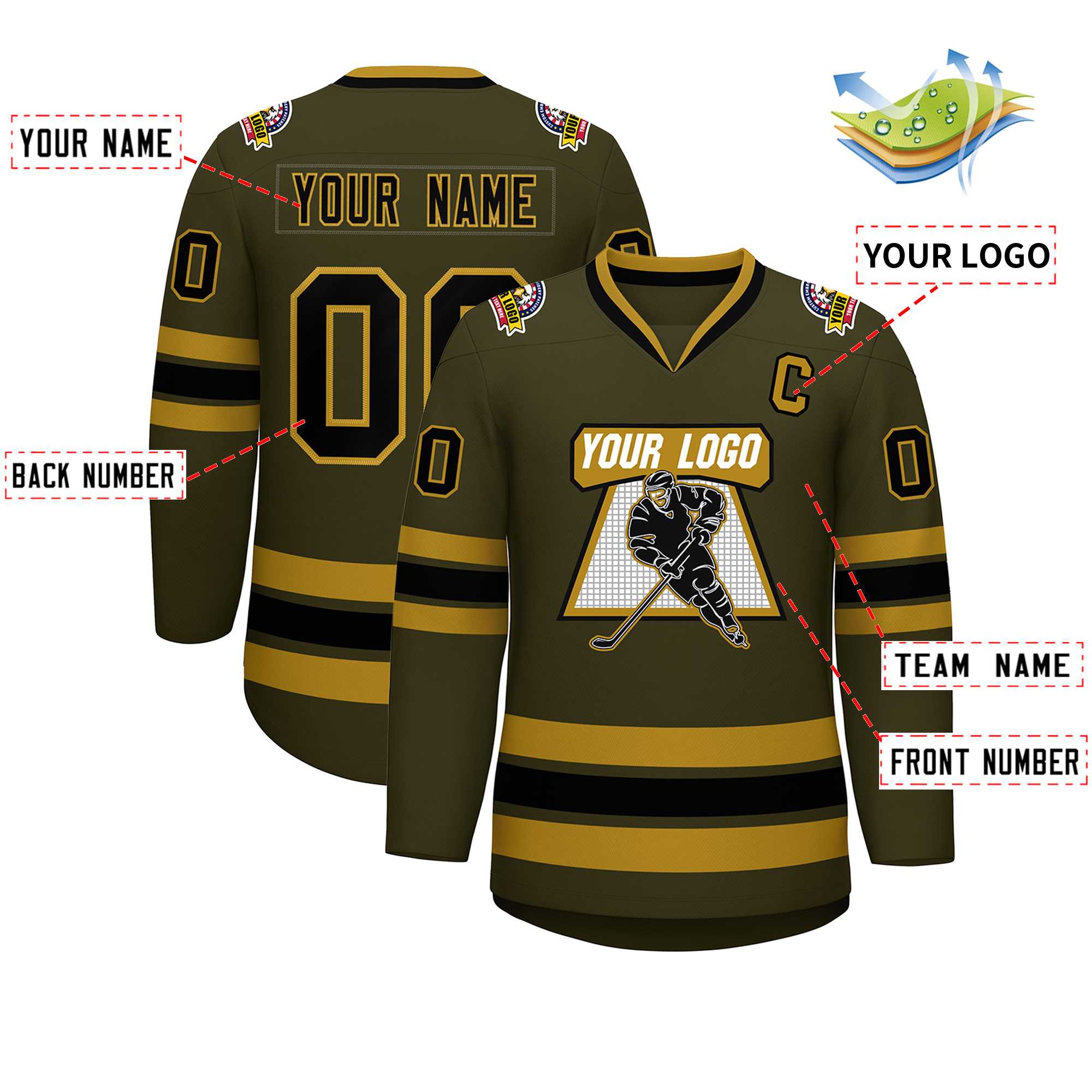 Custom Olive Black-Old Gold Classic Style Hockey Jersey | KXKSHOP