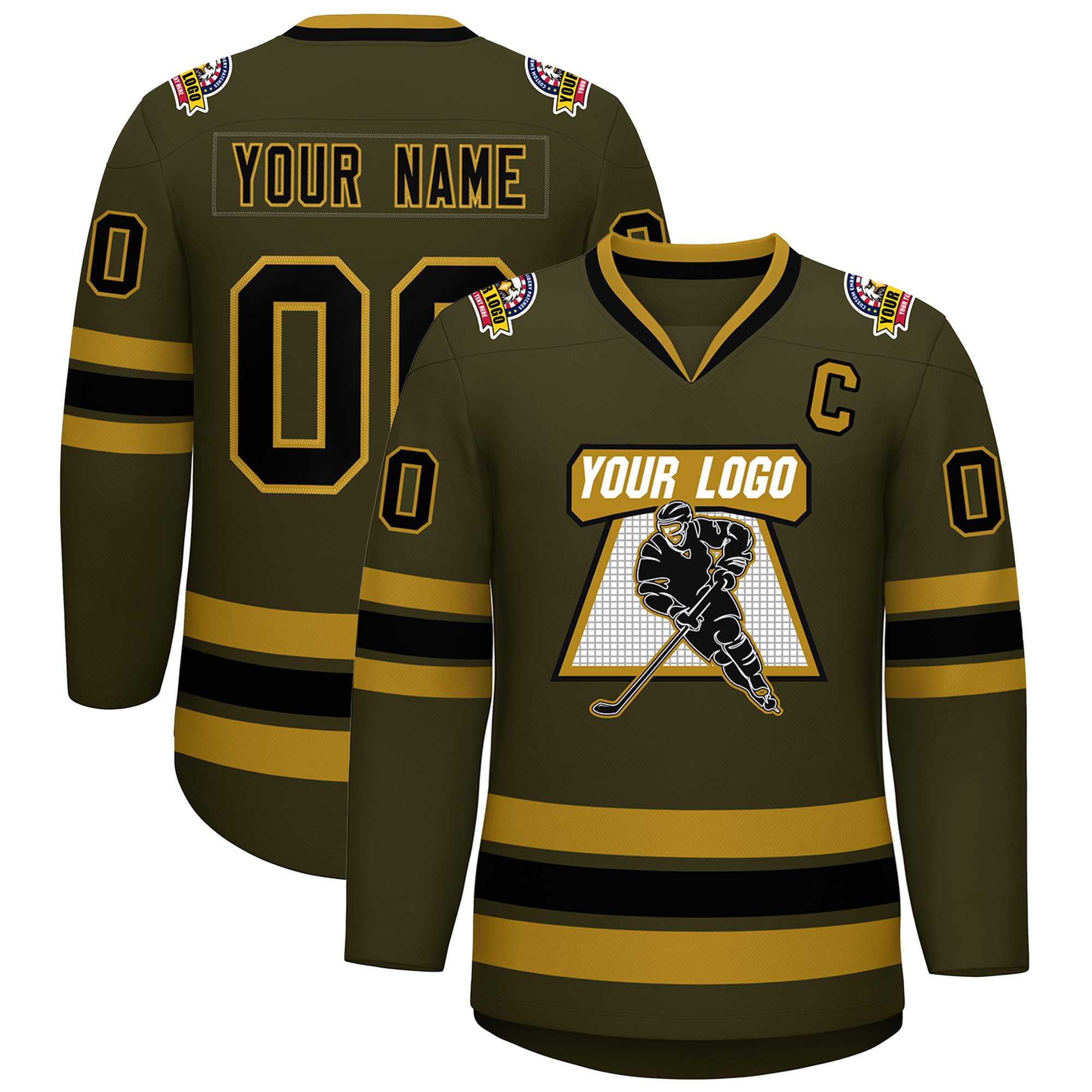 Custom Olive Black-Old Gold Classic Style Hockey Jersey | KXKSHOP