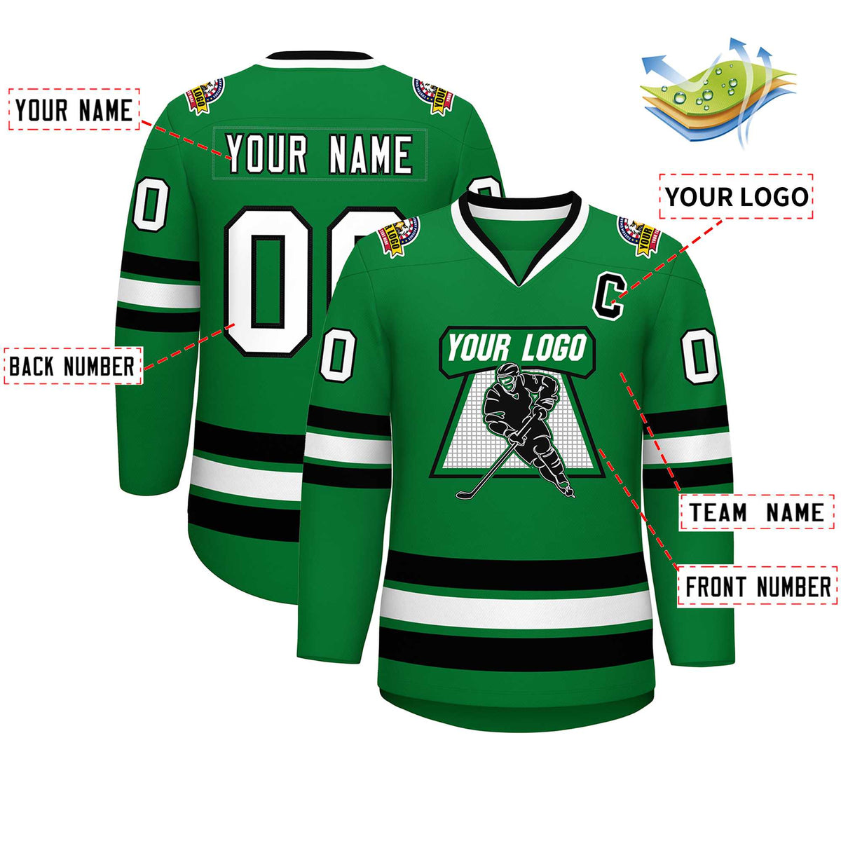 Custom Kelly Green White-Black Classic Style Hockey Jersey | KXKSHOP