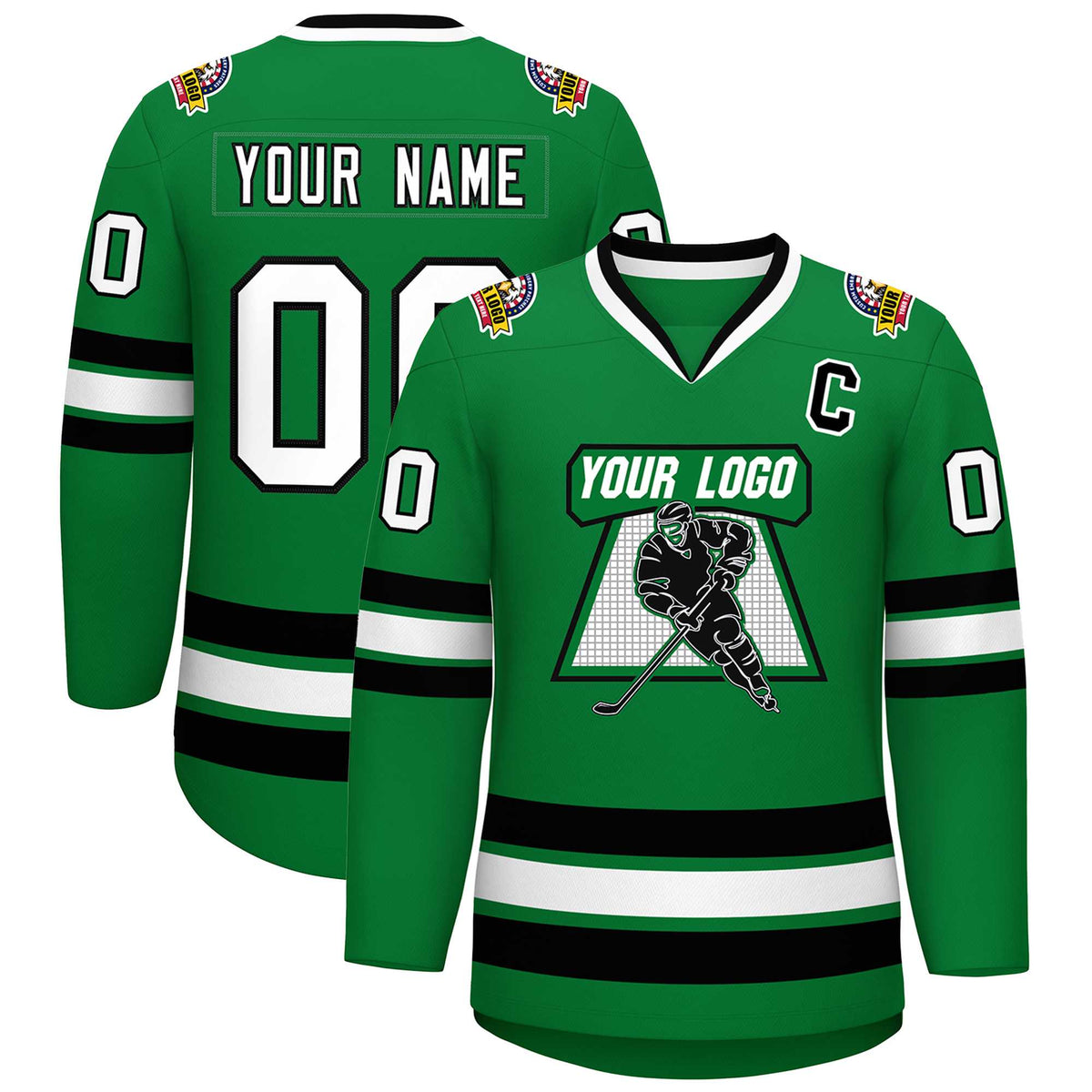 Custom Kelly Green White-Black Classic Style Hockey Jersey | KXKSHOP