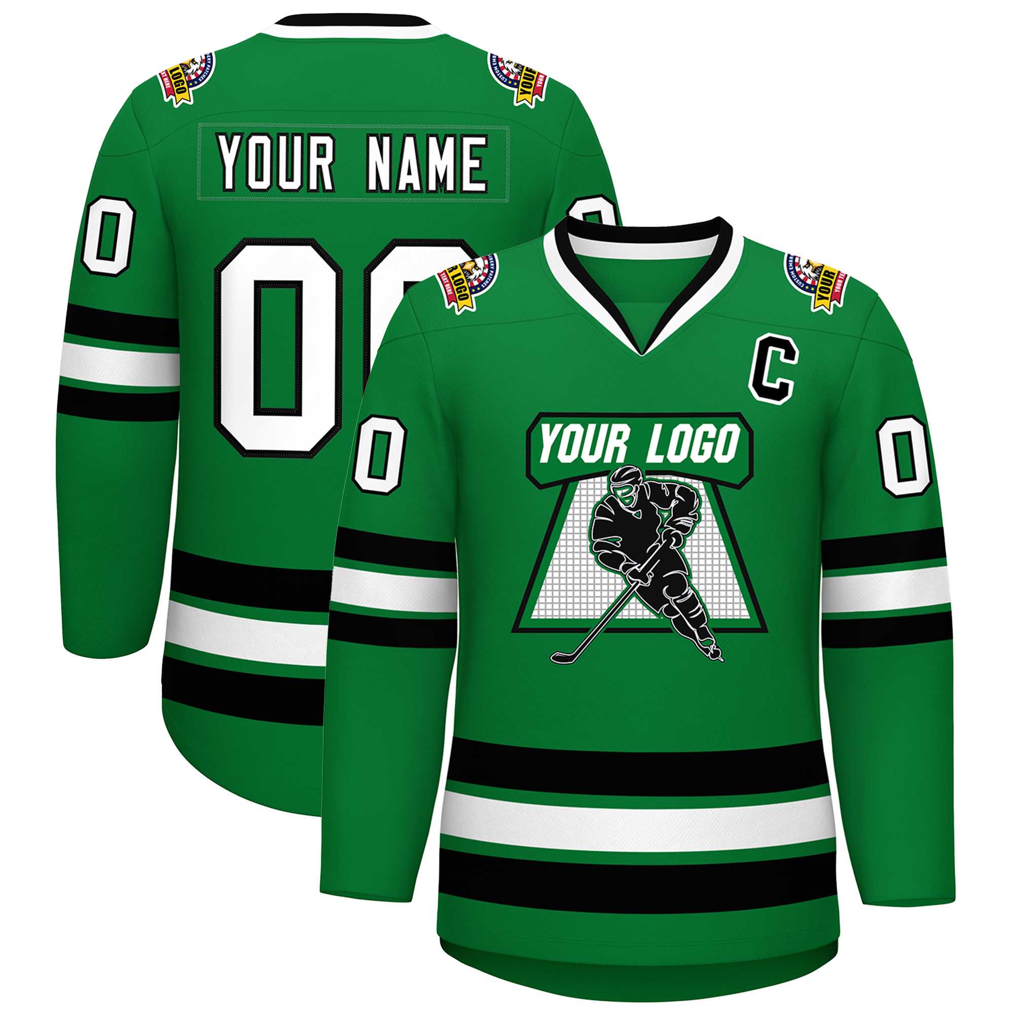Custom Kelly Green White-Black Classic Style Hockey Jersey | KXKSHOP