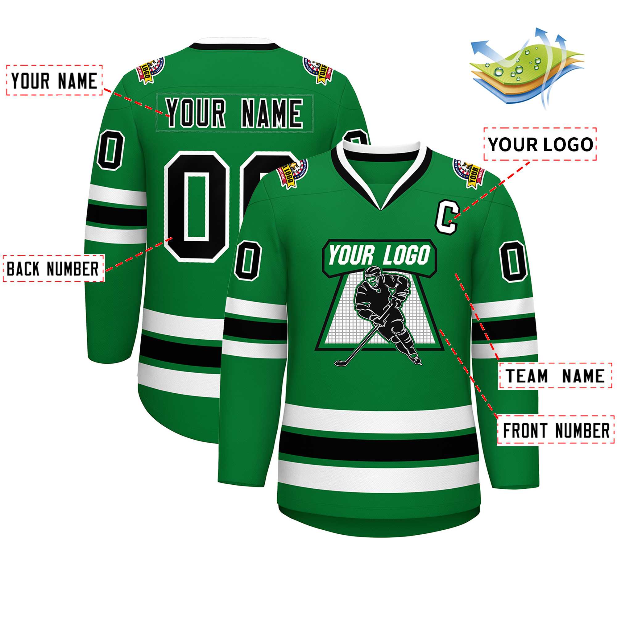 Custom Kelly Green Black-White Classic Style Hockey Jersey | KXKSHOP