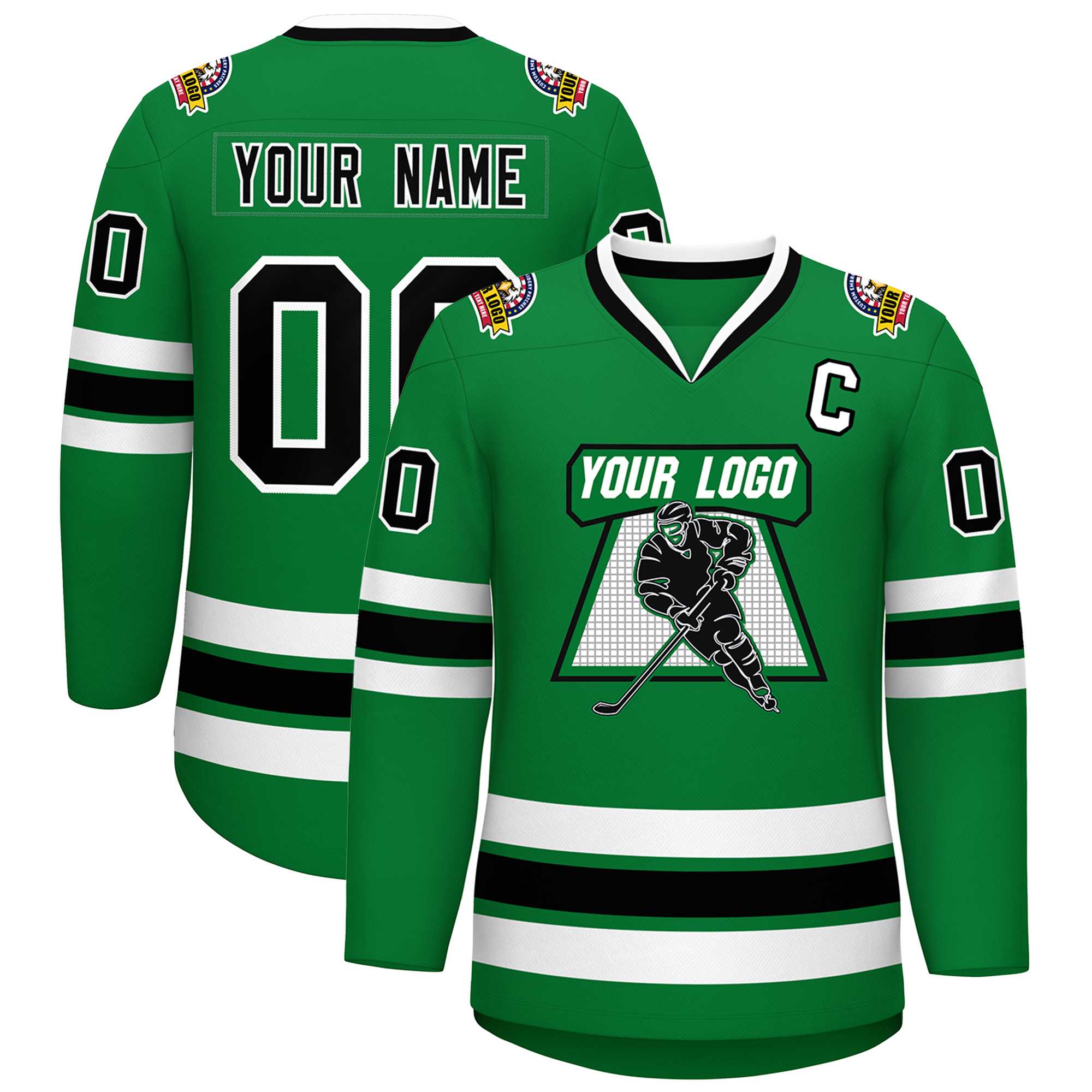 Custom Kelly Green Black-White Classic Style Hockey Jersey | KXKSHOP