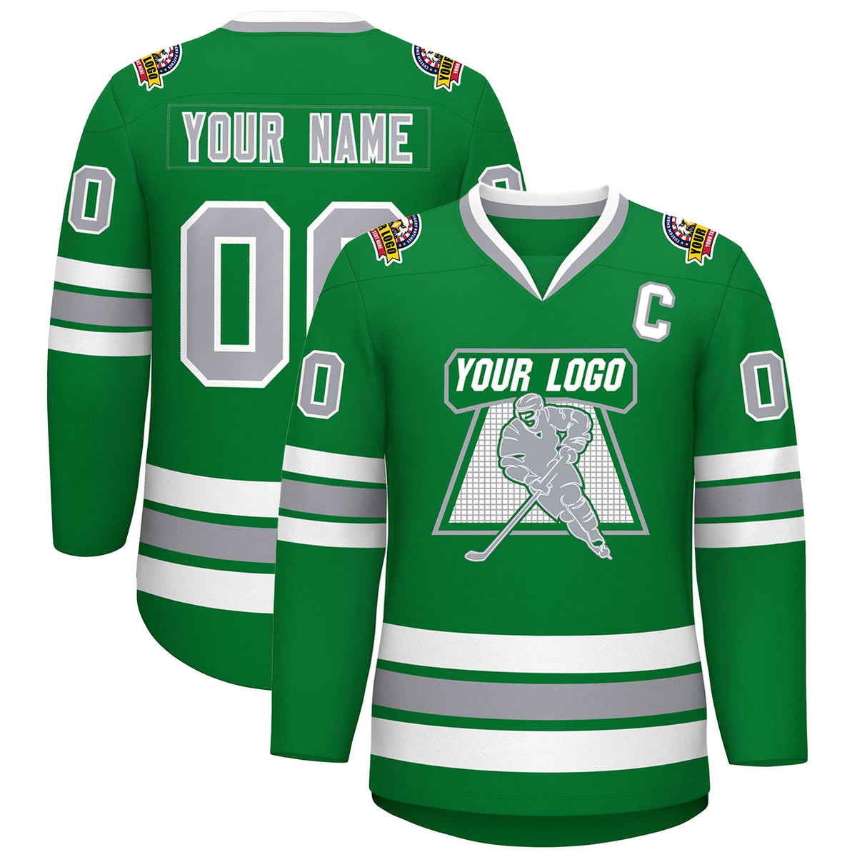 Custom Kelly Green Gray-White Classic Style Hockey Jersey | KXKSHOP
