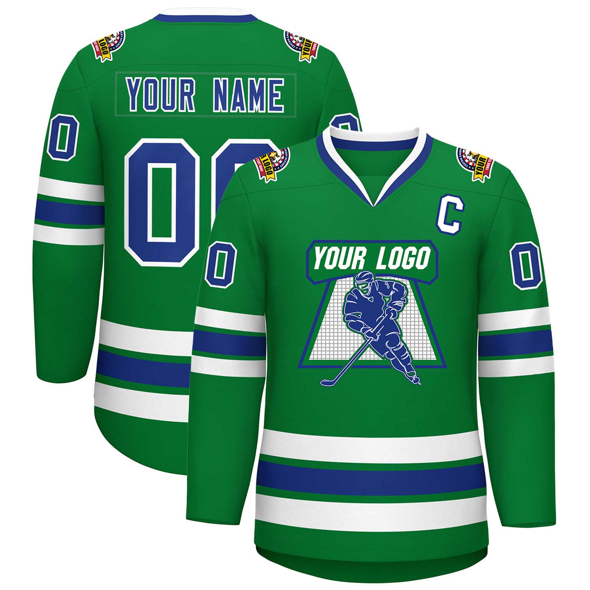 Custom Kelly Green Royal-White Classic Style Hockey Jersey | KXKSHOP