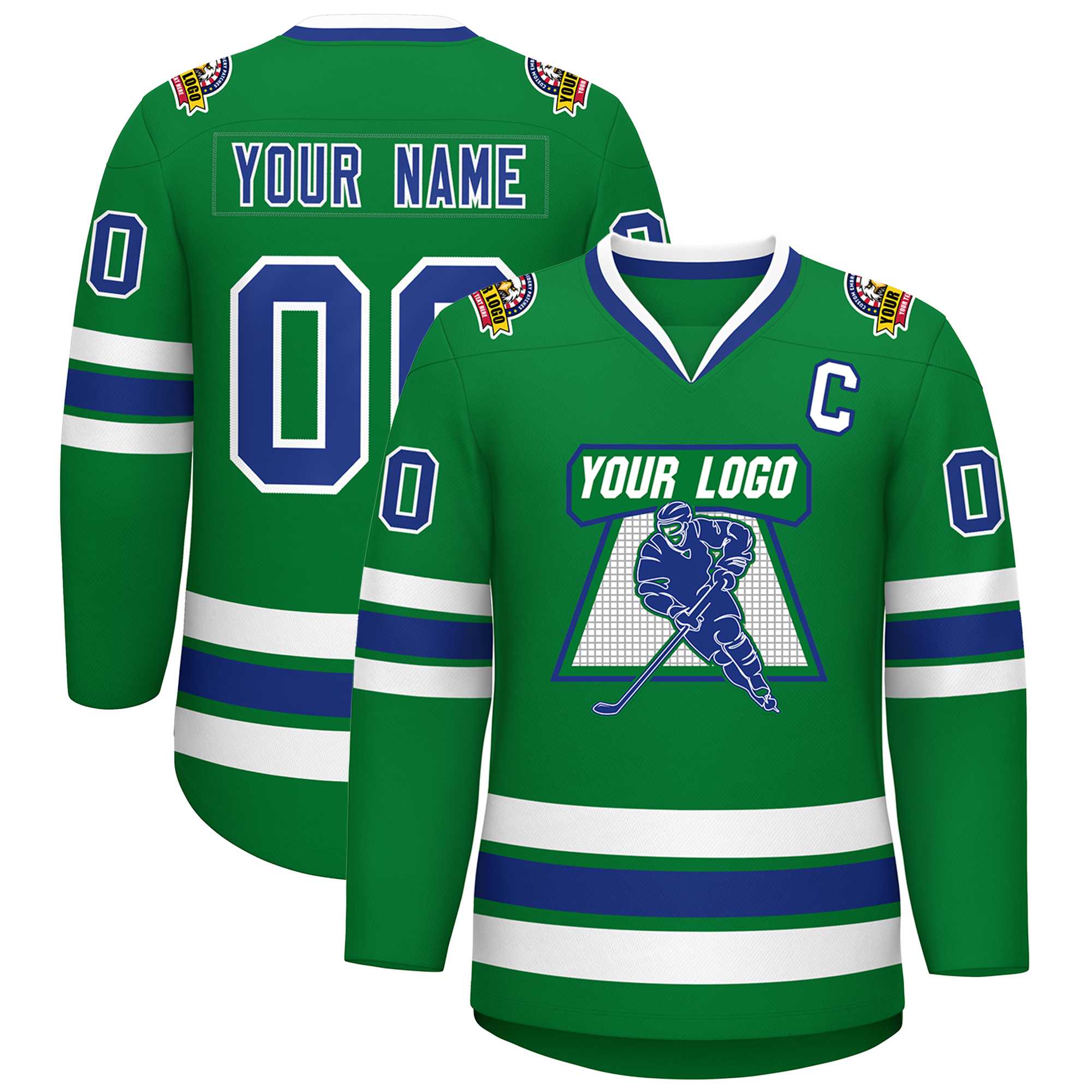 Custom Kelly Green Royal-White Classic Style Hockey Jersey | KXKSHOP