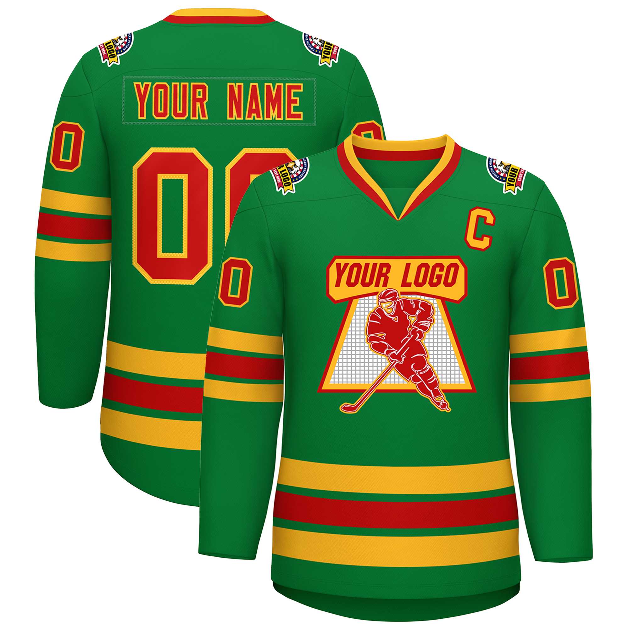 Custom Kelly Green Red-Gold Classic Style Hockey Jersey | KXKSHOP