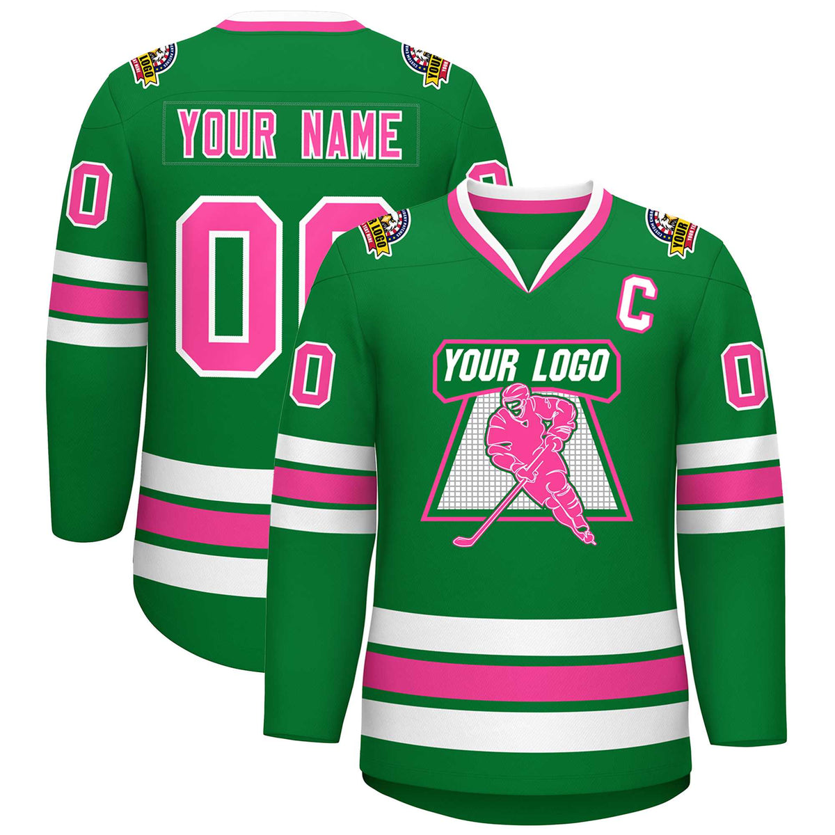 Custom Kelly Green Pink-White Classic Style Hockey Jersey | KXKSHOP