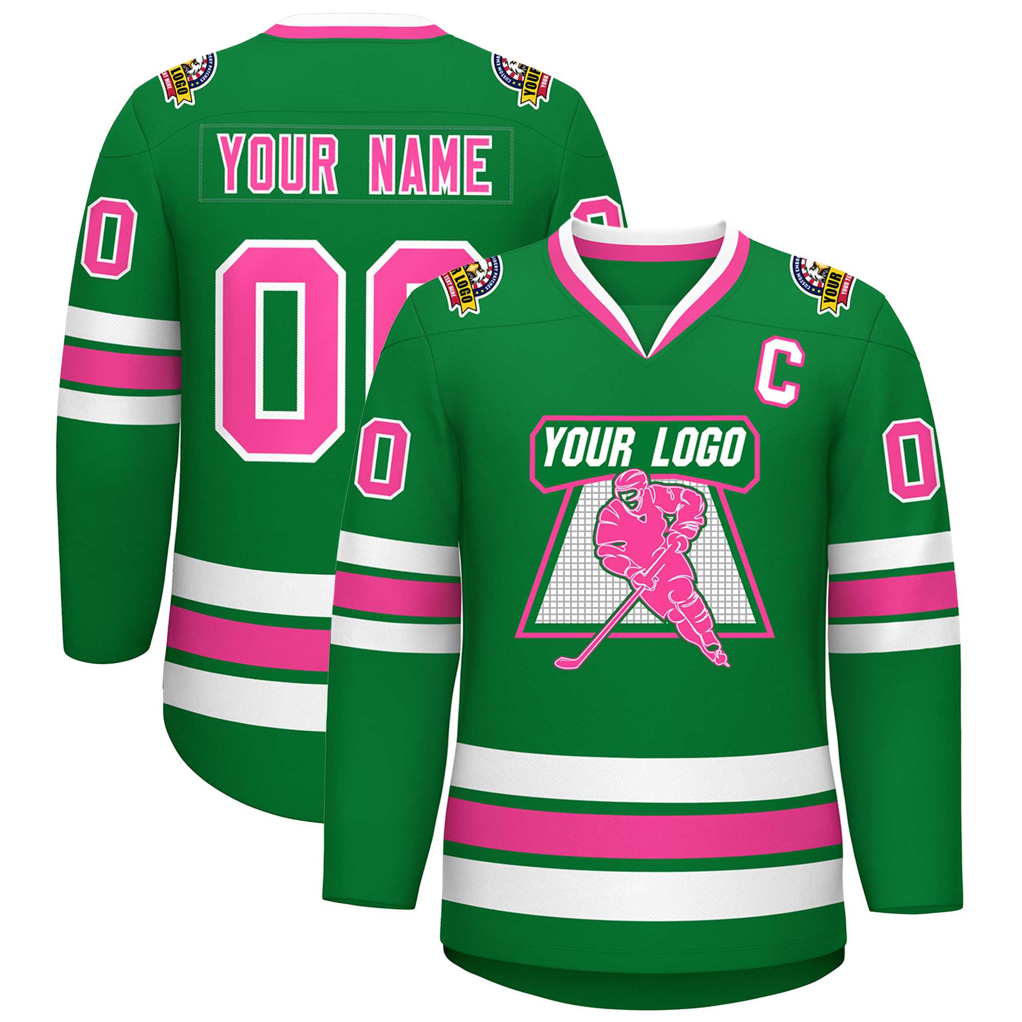 Custom Kelly Green Pink-White Classic Style Hockey Jersey | KXKSHOP
