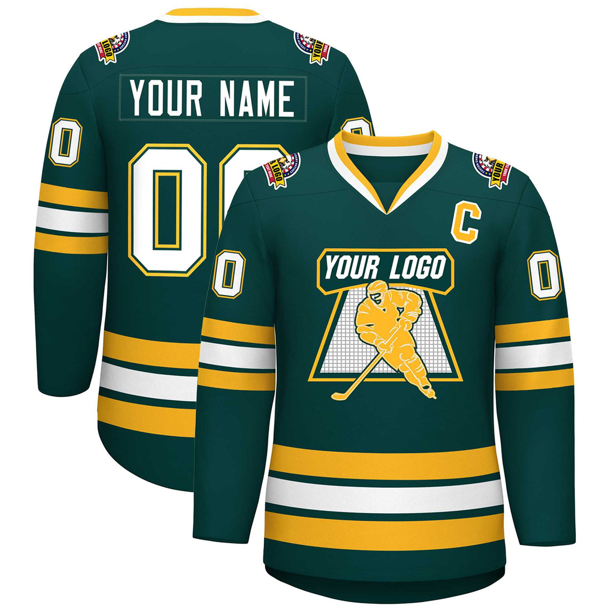 Custom Midnight Green White Olive-Gold Classic Style Hockey Jersey | KXKSHOP