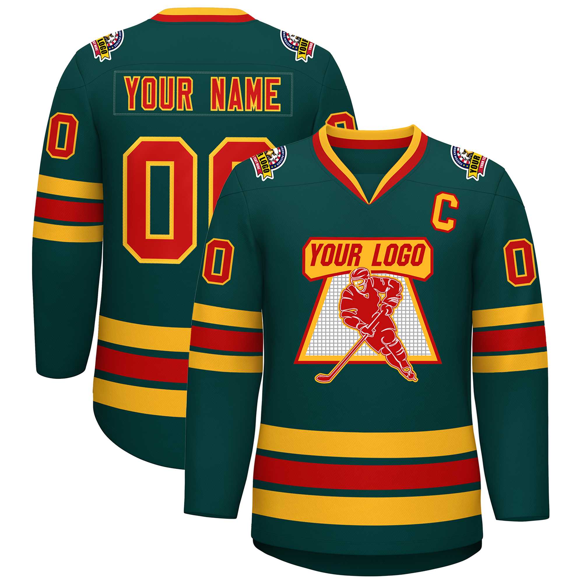 Custom Midnight Green Red-Gold Classic Style Hockey Jersey | KXKSHOP